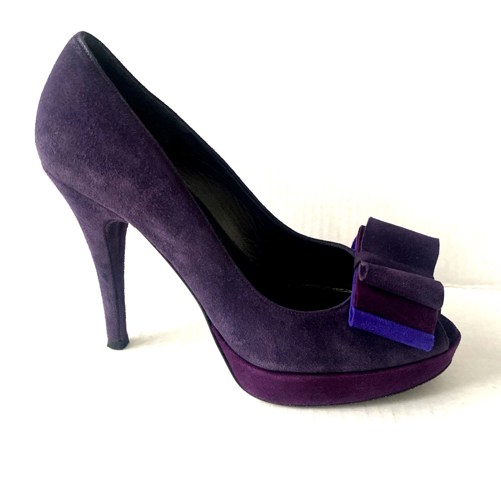 Stuart Weitzman Stuart Weitzman Pump Platform Moda Purple Suede Peep Toe 6.5 Size US 6.5 / IT 36.5 - 1 Thumbnail