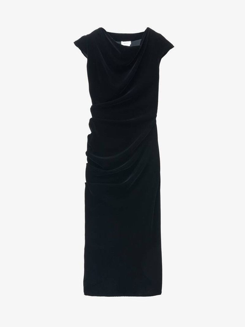 Alexander McQueen o1srvl11e0226 Asymmetric Draped Dress In Black Size XL / US 12-14 / IT 48-50 - 1 Thumbnail