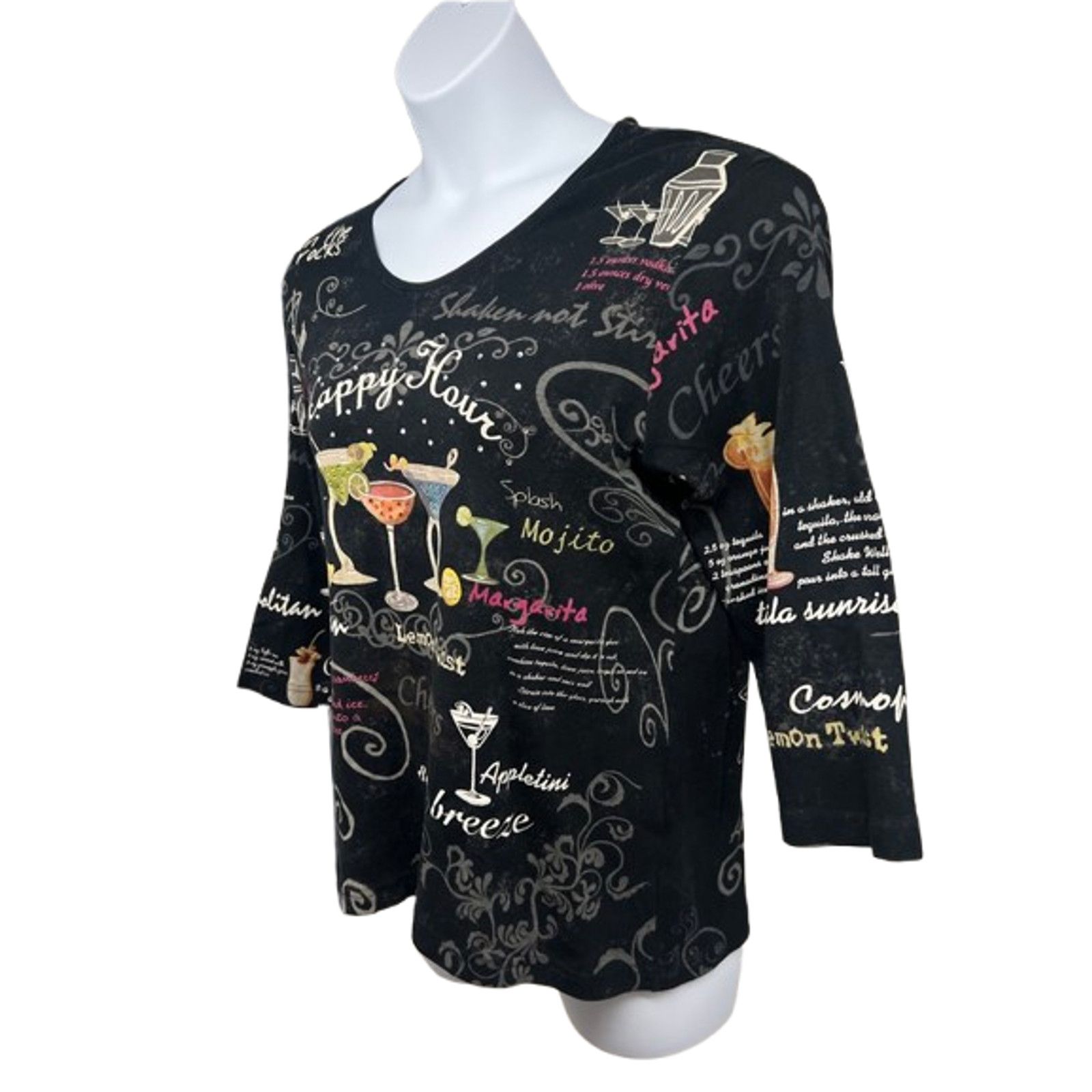 Other Cactus Bay Happy Hour Cocktails Black Top Shirt 2XL Bling Size XXL / US 16-18 / IT 52-54 - 3 Thumbnail