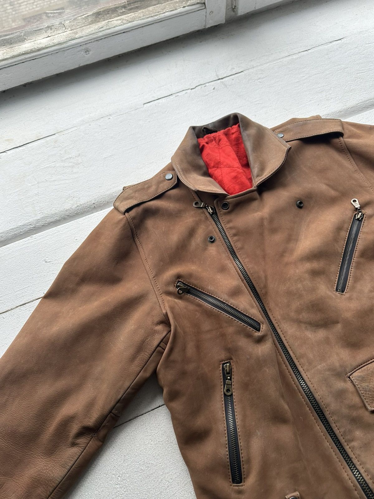 Other 🚨VNTG LEATHER JACKET AVANT GARDE ASYMMETRICAL BROWN MOTO Size US XL / EU 56 / 4 - 10 Thumbnail
