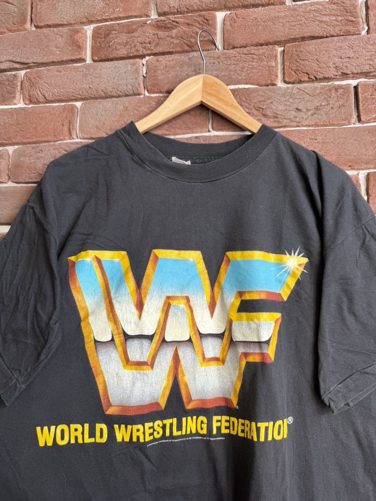 WWE Vintage 90s 1991 WWF LOGO Wrestling Grail WWE Black L Size US XL / EU 56 / 4 - 4 Thumbnail