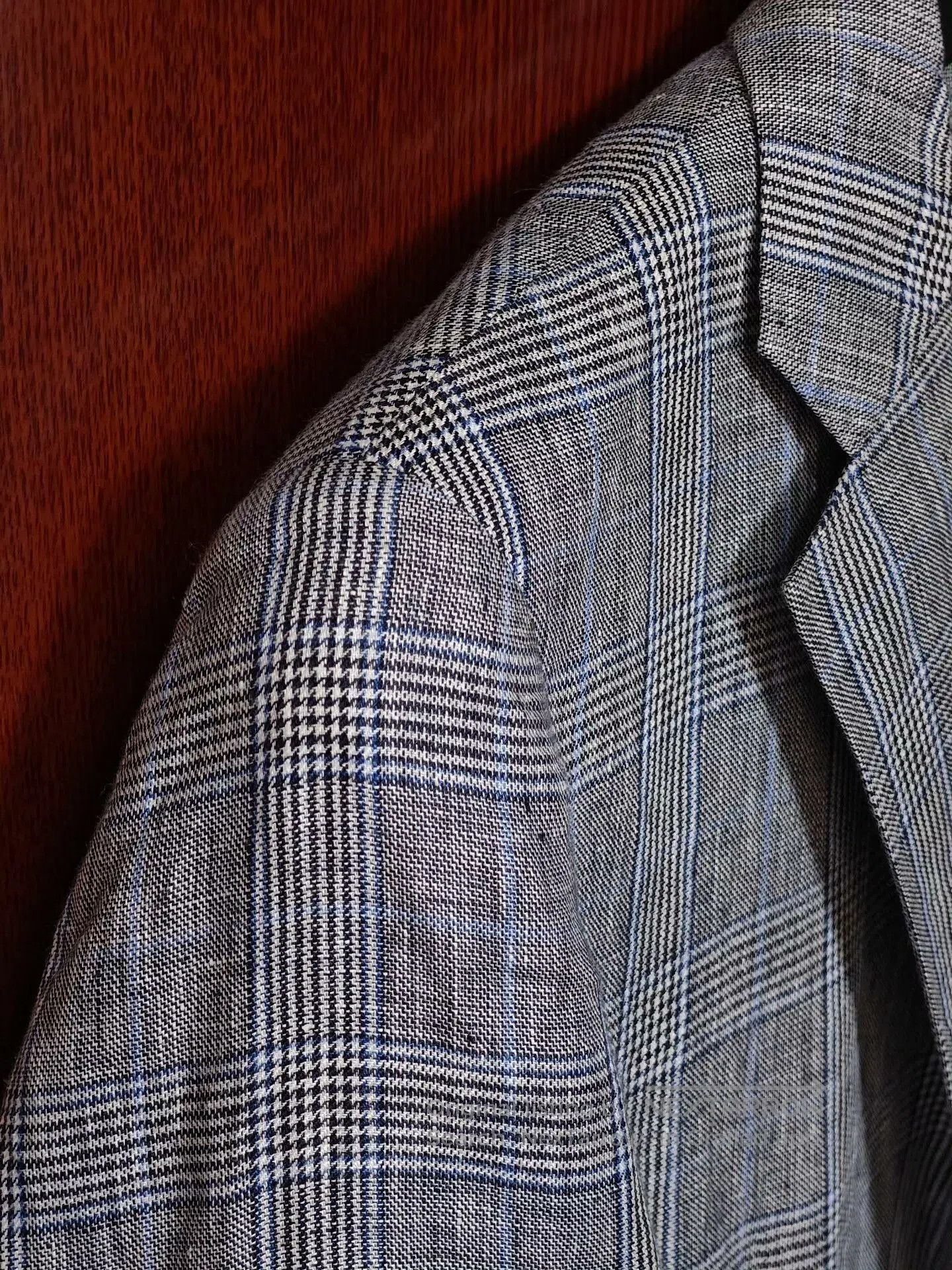 Japanese Brand Custom Gray Blue Plaid Linen Blazer. Size US M / EU 48-50 / 2 - 3 Thumbnail