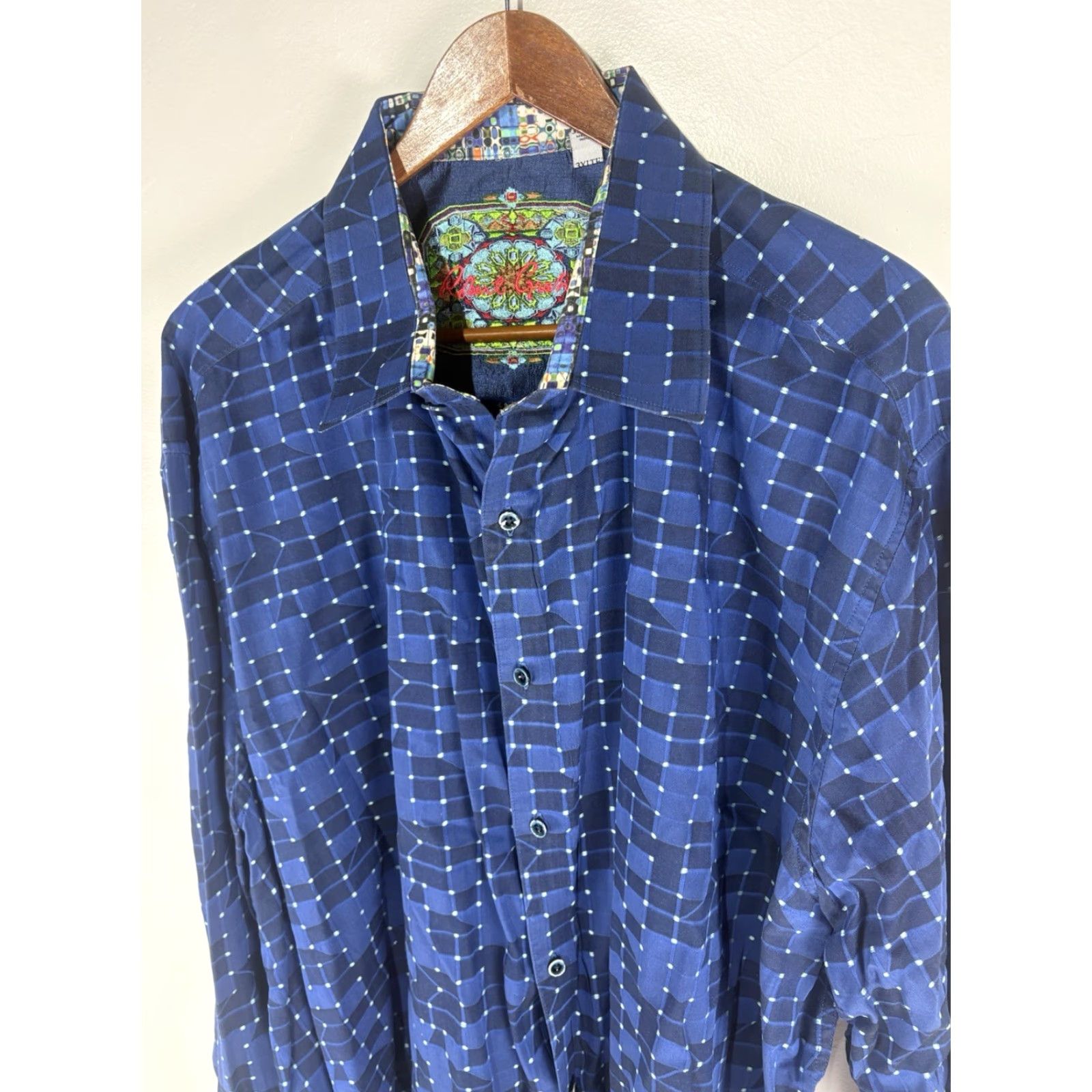 Robert Graham Robert Graham Geometric Woven Button Up Shirt Men 3XLT Blue/Black Contrast Trim Long Sleeve Baseball Cuff Modern Dress Shirt Size 48R - 3 Thumbnail
