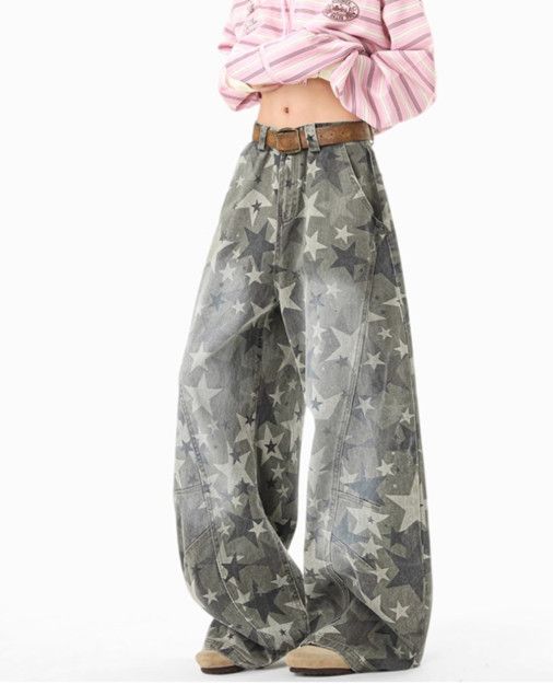 Japanese Brand Men's Retro Star Casual Loose-fitting Cargo Jeans Y2K Size US 32 / EU 48 - 3 Thumbnail
