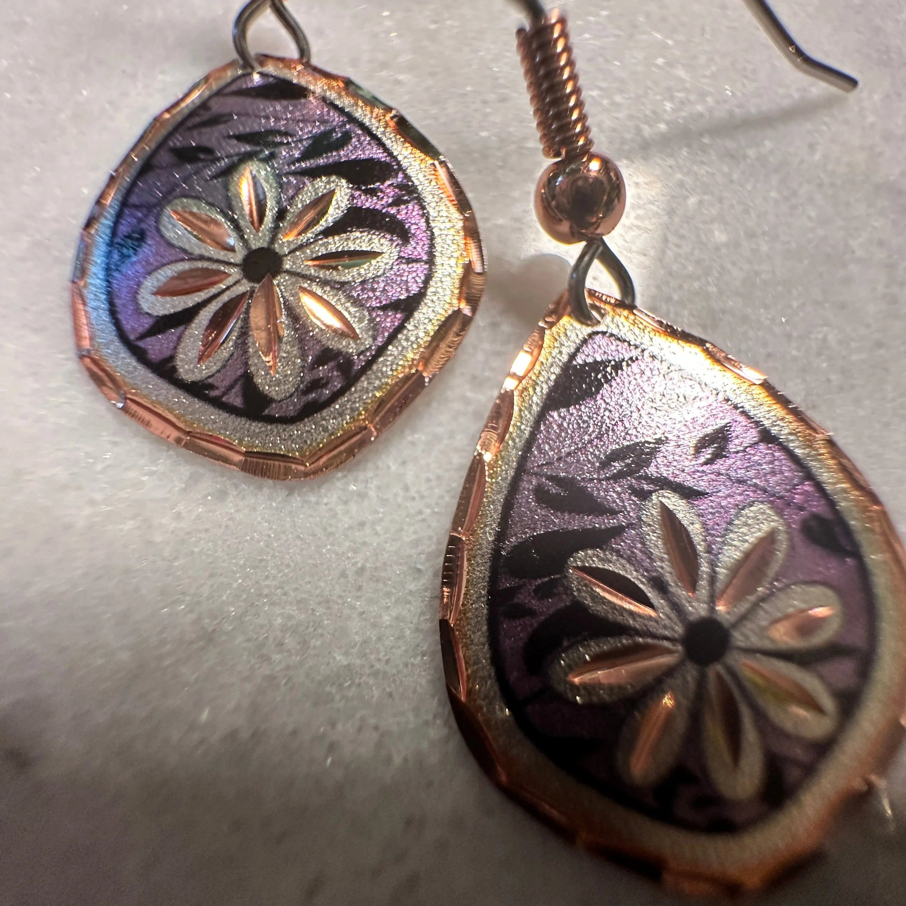 Other Handcrafted Boho Purple Floral Earrings, Diamond Cut Wire Dr Size ONE SIZE - 1 Thumbnail