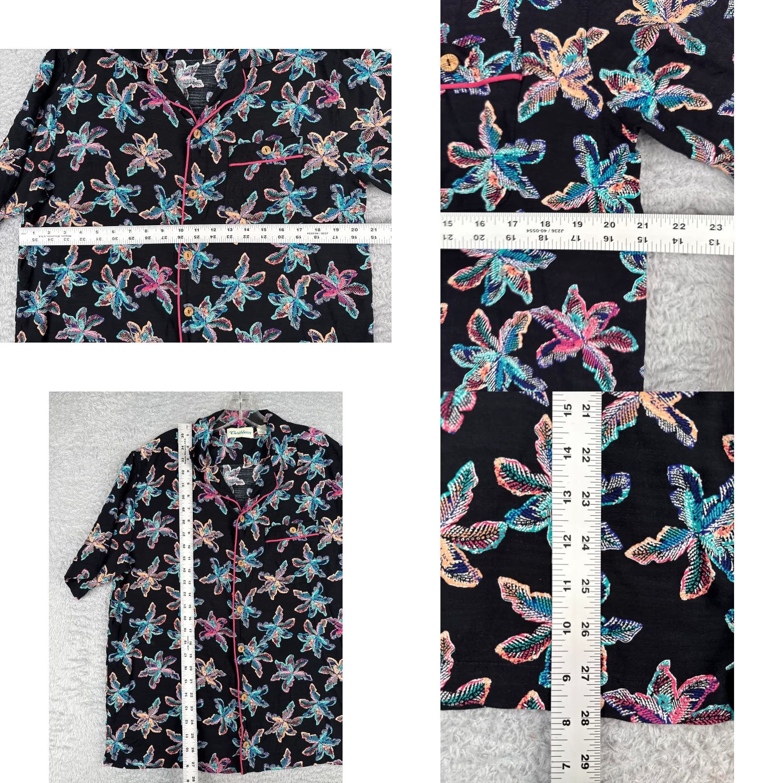 Pinko Caribbean Shirt Men Medium Black Pink Blue Floral Wood Button Up Hawaiian Rayon Size US M / EU 48-50 / 2 - 8 Thumbnail