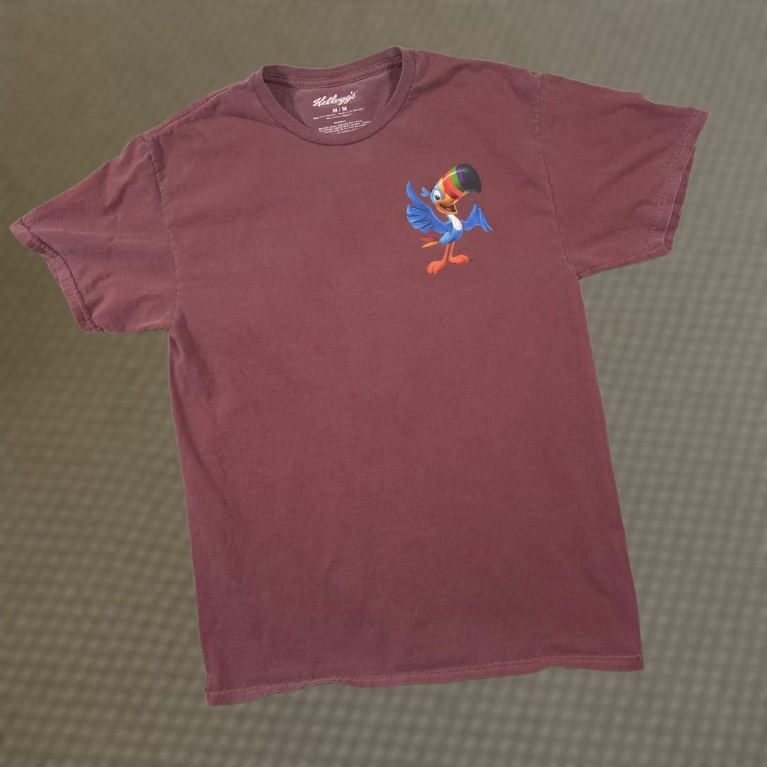 Vintage Kellogg's Froot Loops Shirt Mens Medium Burgundy Toucan Sam Graphic Cereal Shirt Mens Short Sleeve Crew Neck Cotton Graphic Print Vintage No Size US M / EU 48-50 / 2 - 1 Thumbnail