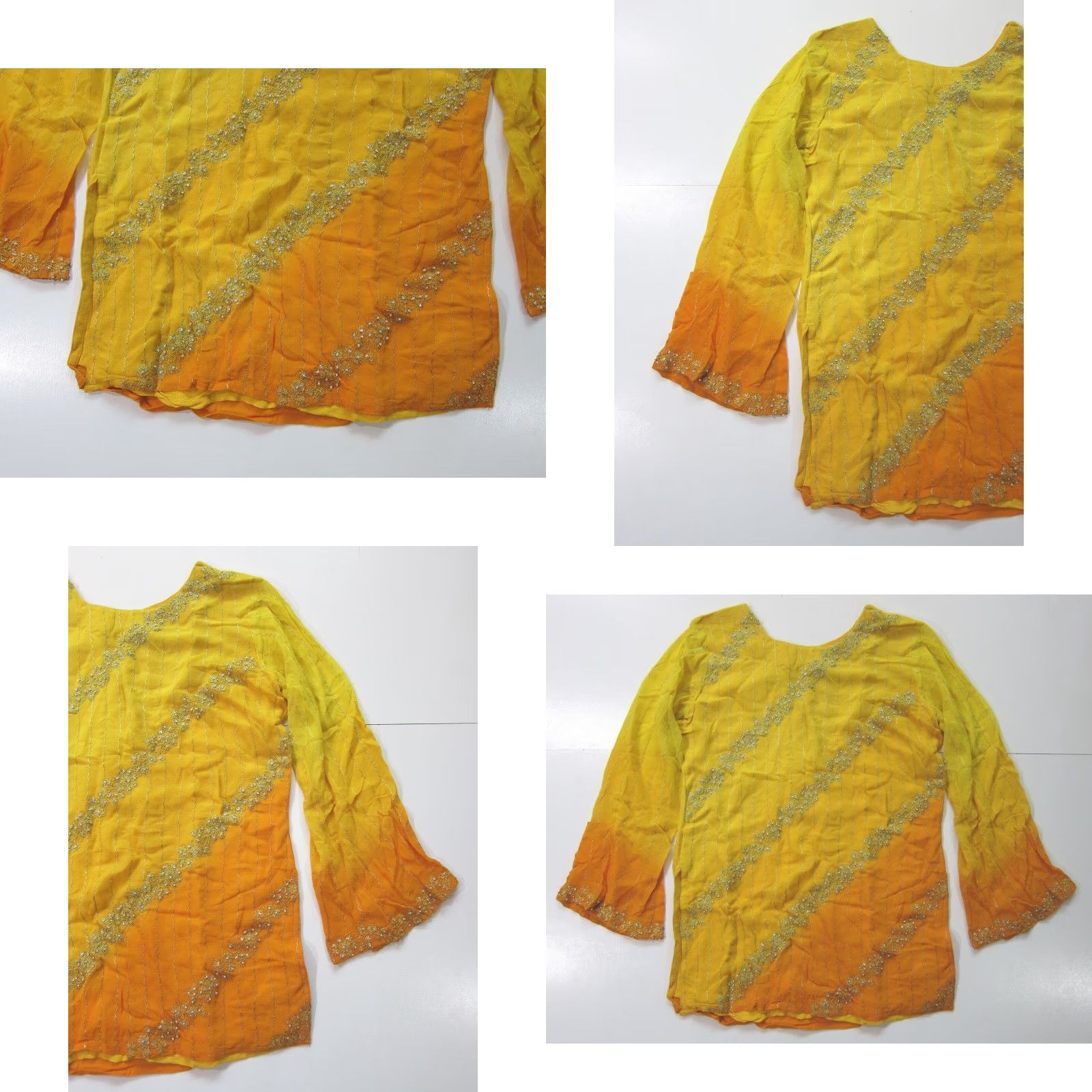 Vintage VINTAGE Handmade Yellow Gold Beaded Ethnic Rayon Tunic Blouse Women S-M Size M / US 6-8 / IT 42-44 - 8 Thumbnail