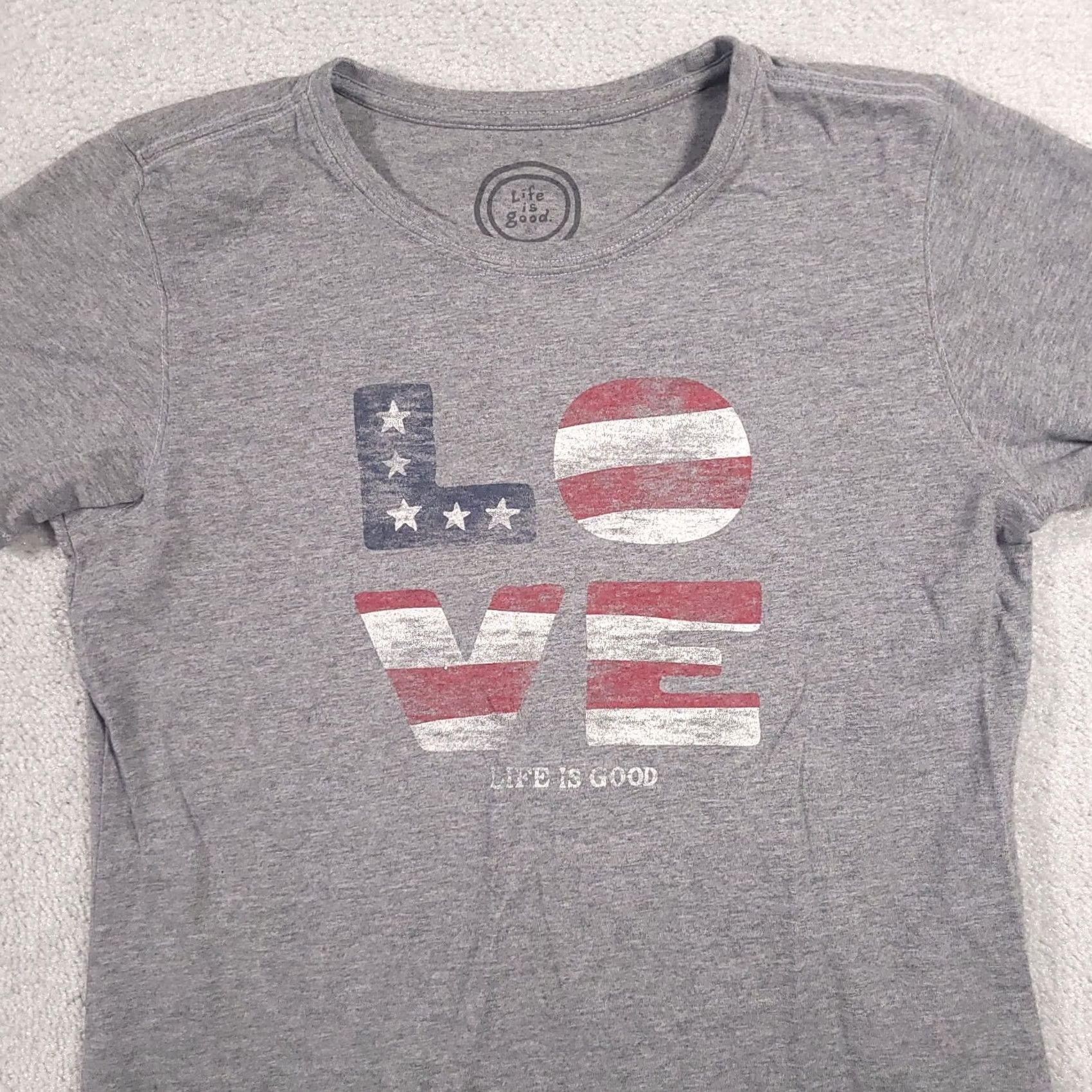 Life is Good Life Is Good T-Shirt Women's M Gray Patriotic Graphic Print Love Shirt Womens Regular Short Sleeve Crew Neck Cotton Jersey Size M / US 6-8 / IT 42-44 - 3 Thumbnail