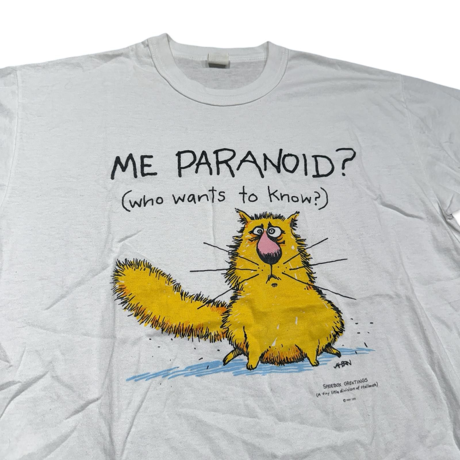 Vintage Vintage 'Me Paranoid?' Shoebox Greetings Funny Cat T-Shirt Size US XL / EU 56 / 4 - 2 Thumbnail
