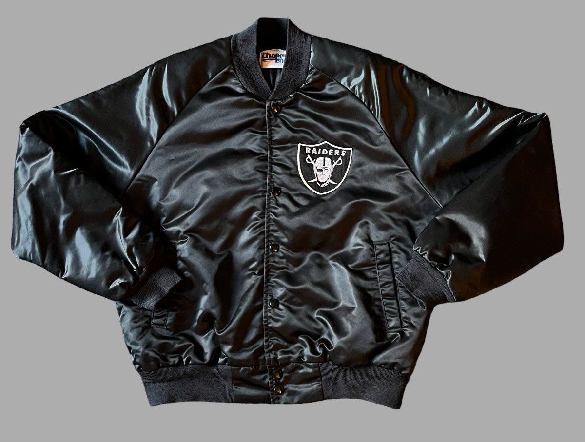 image of Los Angeles Raiders Chalk Line All Black Satin Jacket Size M, Men's