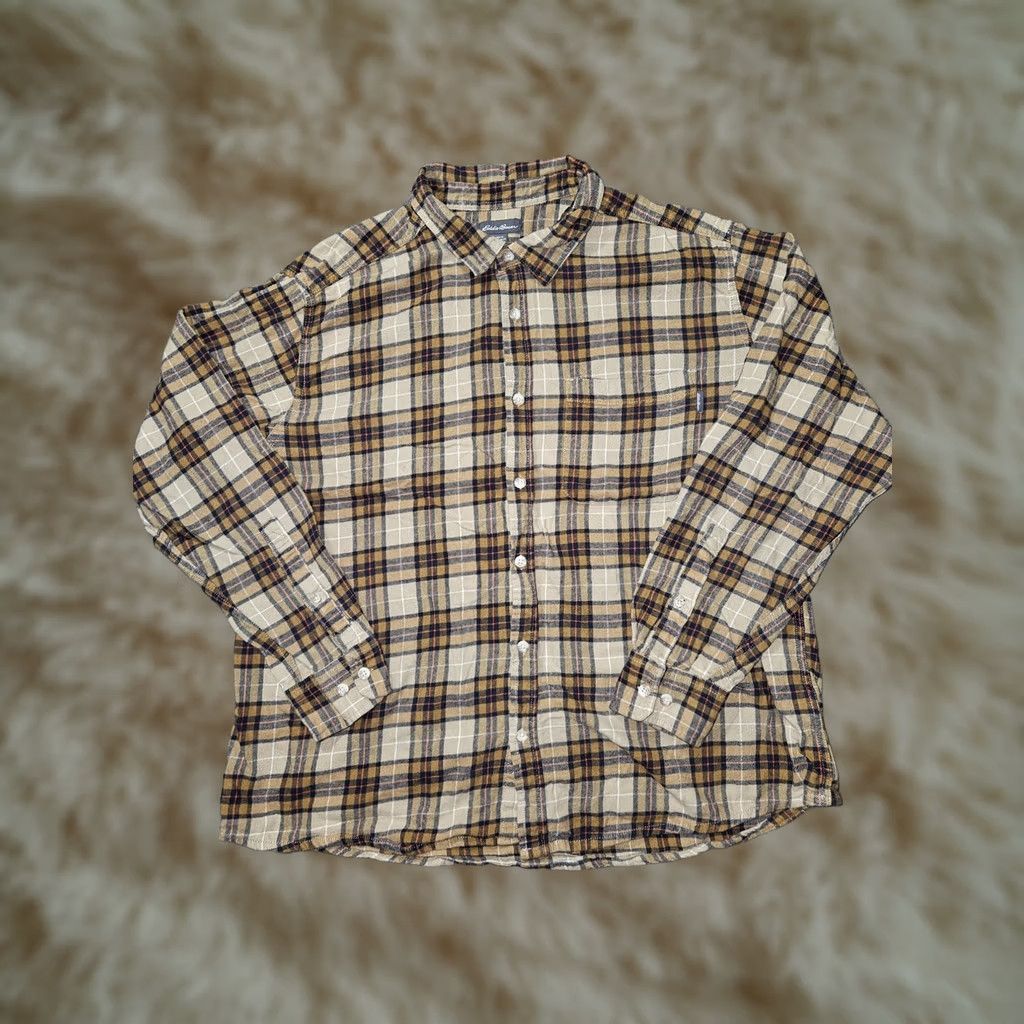 Eddie Bauer Eddie Bauer Shirt Mens 2XL Beige Plaid Flannel Button Front Long Sleeve Casual Size US XXL / EU 58 / 5 - 1 Thumbnail