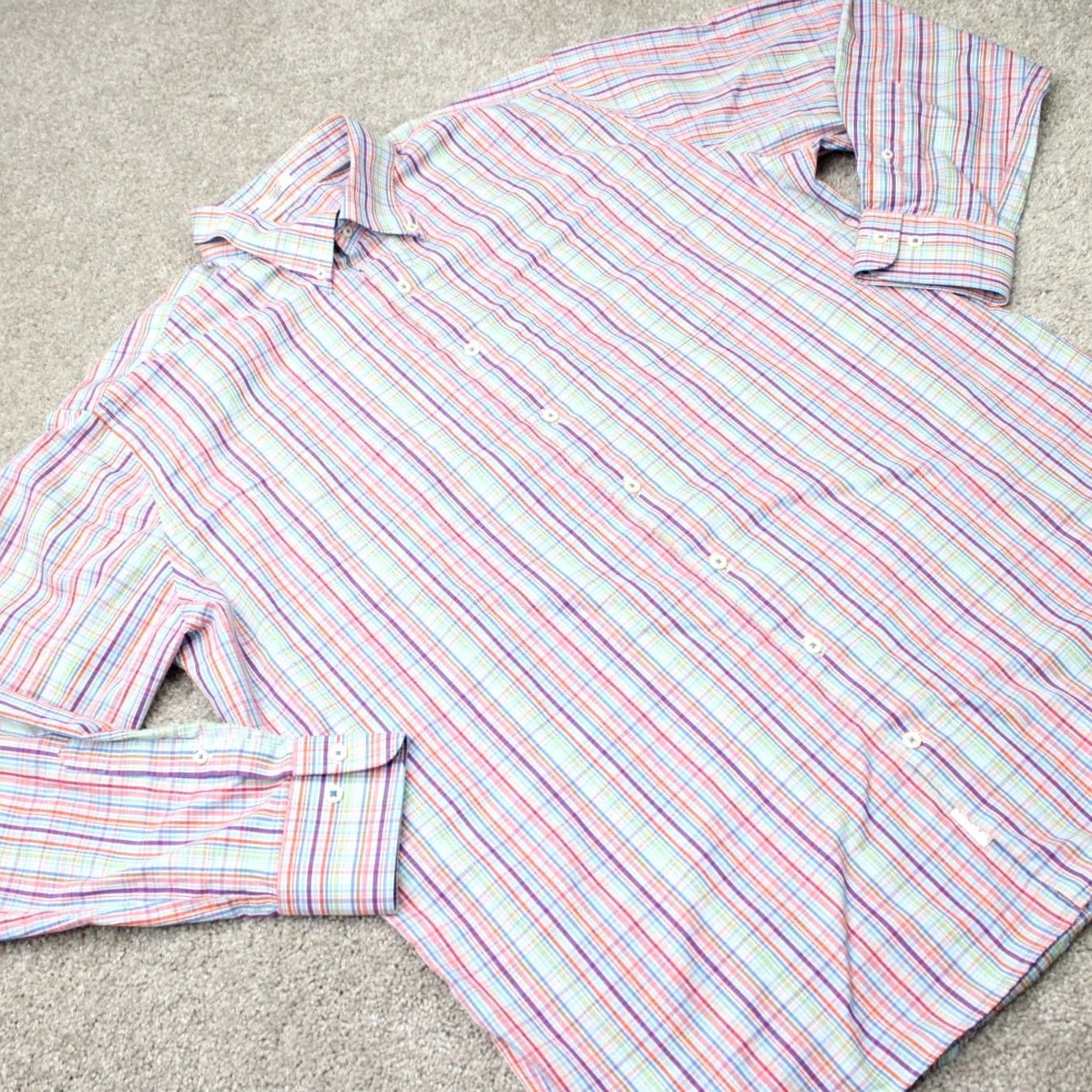 Peter Millar Peter Millar Shirt Men XL Blue/Orange/Purple 100% Cotton Long Sleeve Button Down Regular Fit Shirts Mens XL Blue Purple Orange Check Pattern Button-Up Size US XL / EU 56 / 4 - 5 Thumbnail