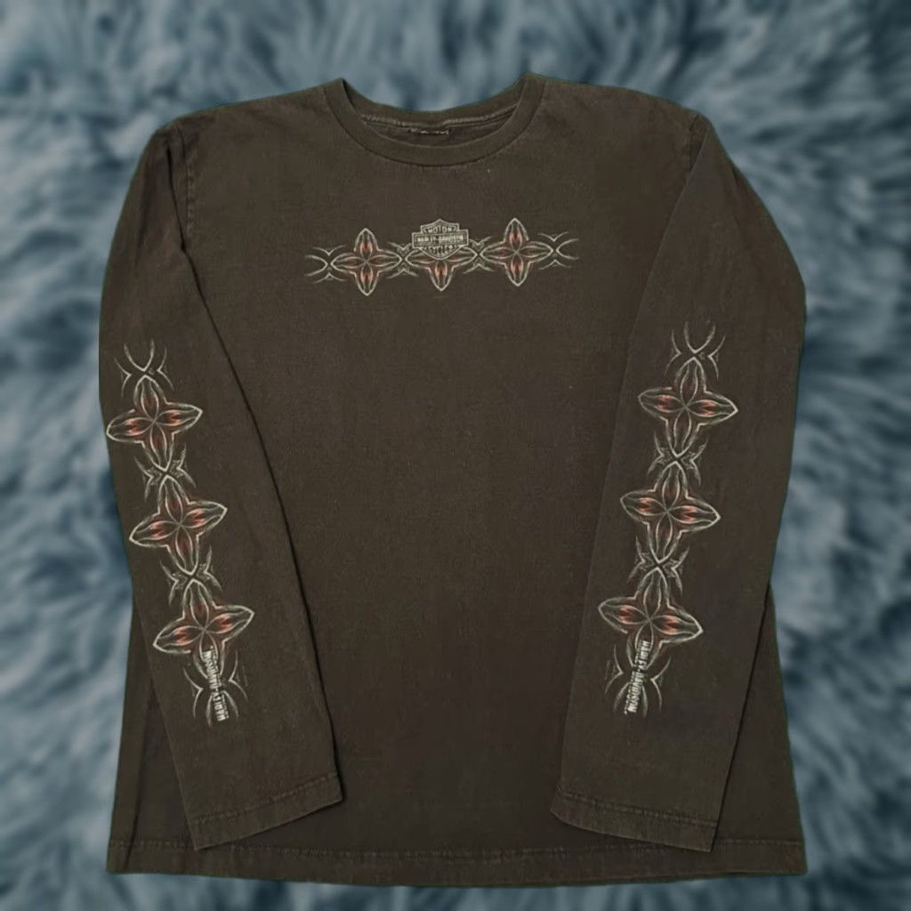 Harley Davidson VINTAGE Harley-Davidson Long Sleeve Shirt Biker Logo 90s Y2K Hit Sleeve Size L Mens Black Size US L / EU 52-54 / 3 - 1 Thumbnail