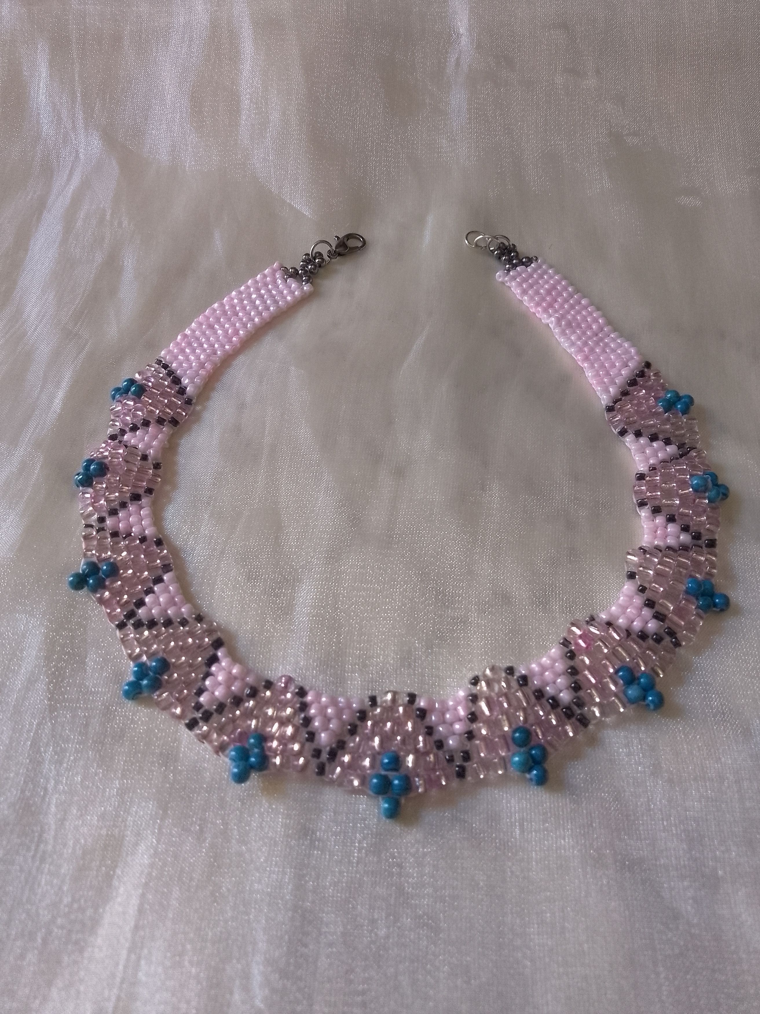 Handmade Necklace Pink Elegant Party Wedding Embroidered in Glass Size ONE SIZE - 5 Thumbnail