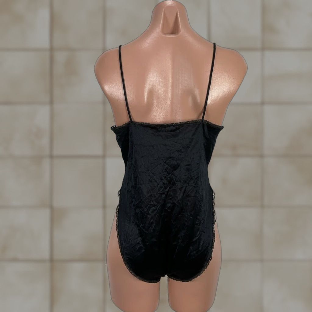 VINTAGE Vassarette Black Satin Lace Teddy S Bodysuit Snap Closure 80s Nightwear Womens Accessories