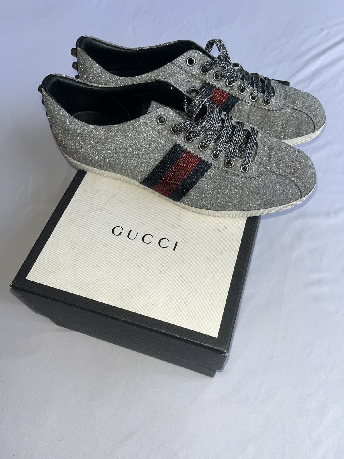 Gucci Gucci Men’s Bambi Web silver sneakers Size US 10 / EU 43 - 1 Thumbnail