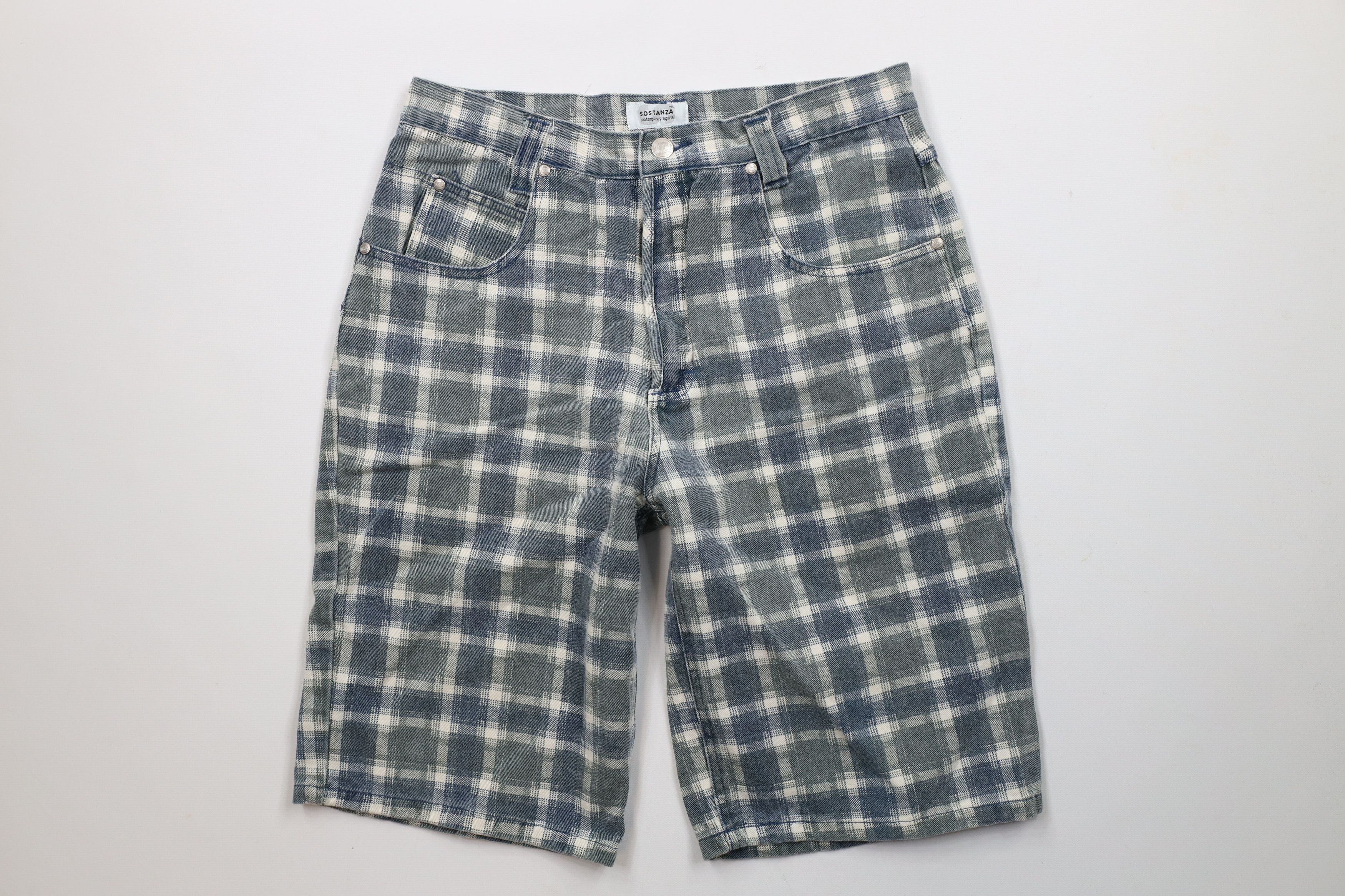 Vintage Vintage 90s Streetwear Fit Denim Jean Shorts Jorts Plaid Size US 30 / EU 46 - 1 Thumbnail