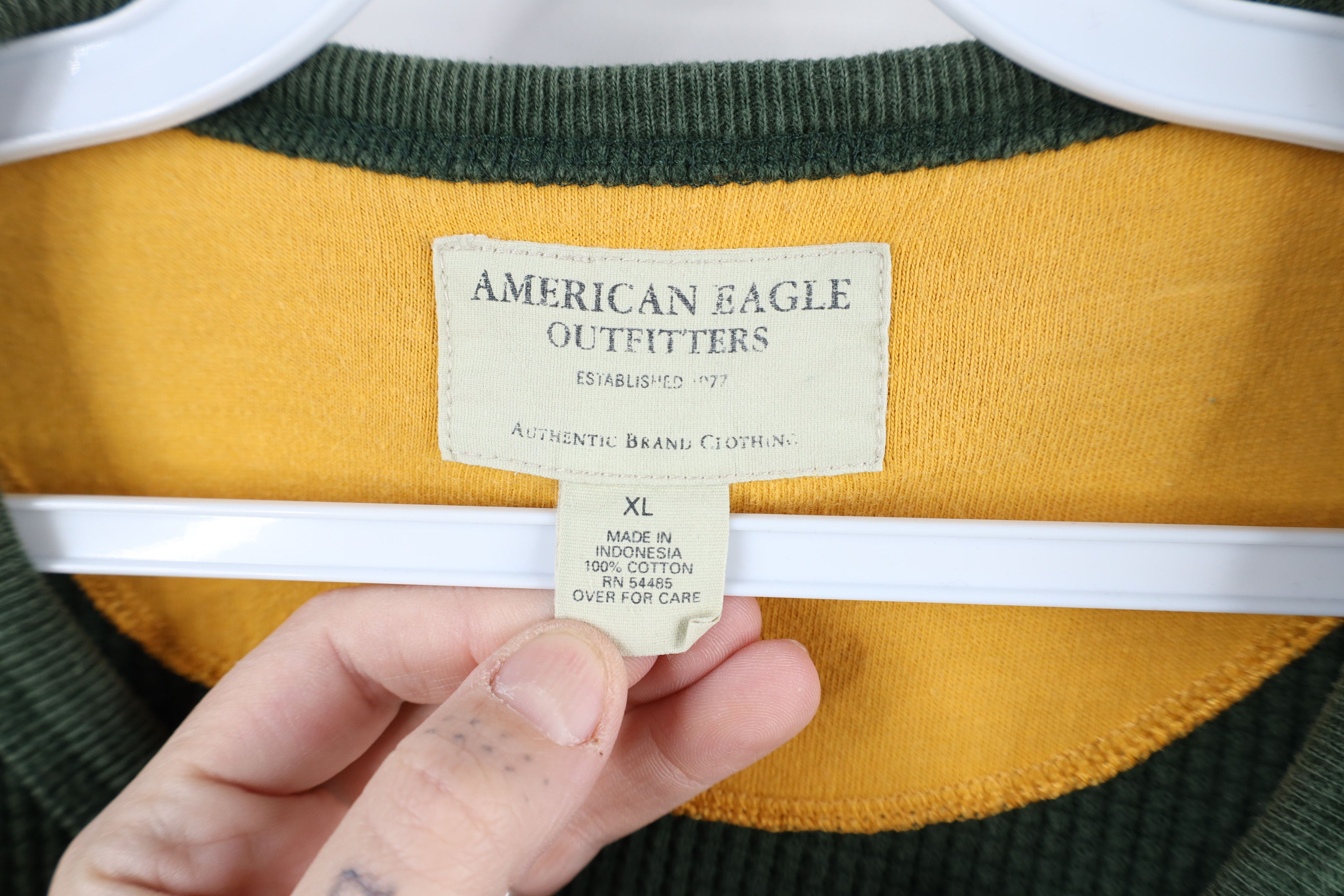 American Eagle Outfitters × Vintage Vintage 90s Y2K American Eagle Waffle Knit T-Shirt Green Size US XL / EU 56 / 4 - 8 Thumbnail