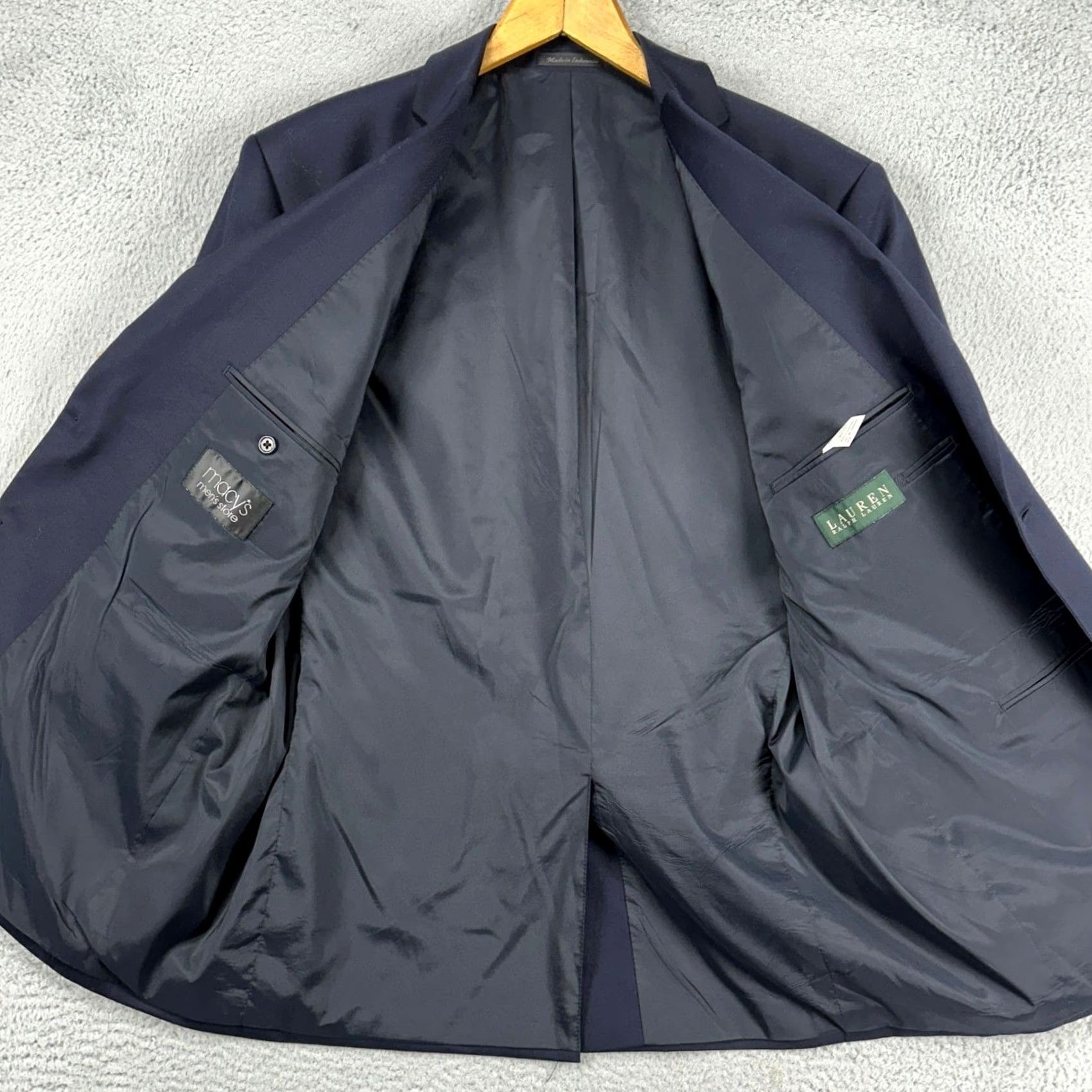 Ralph Lauren Lauren Ralph Lauren Mens Blazer Sport Coat 46R Navy Notch Lapel Two-Button Wool Solid Standard Fit Formal Office Jacket Size 46R - 3 Thumbnail