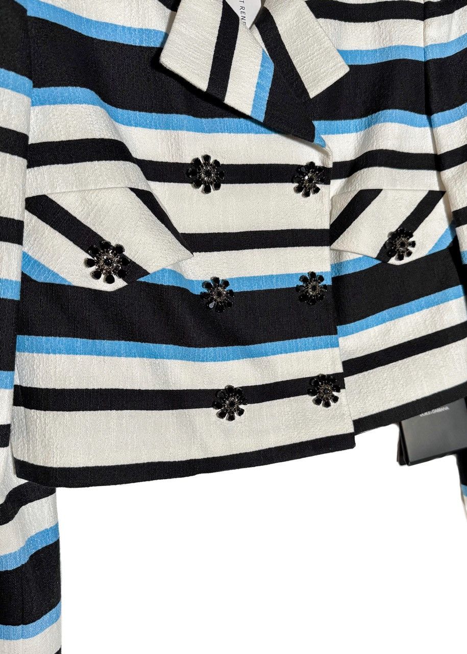 Dolce & Gabbana Dolce & Gabbana White Blue Striped Crystal Buttoned Jacket Size XS / US 0-2 / IT 36-38 - 4 Thumbnail