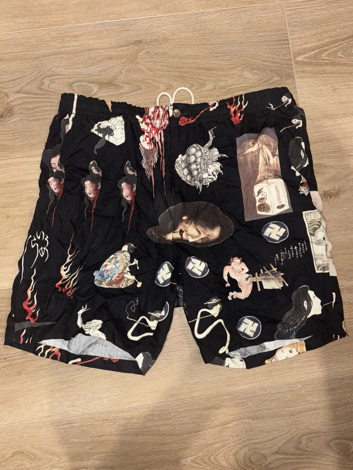 Wacko Maria BLack Zipped Pineapple Printed Viscose Shorts