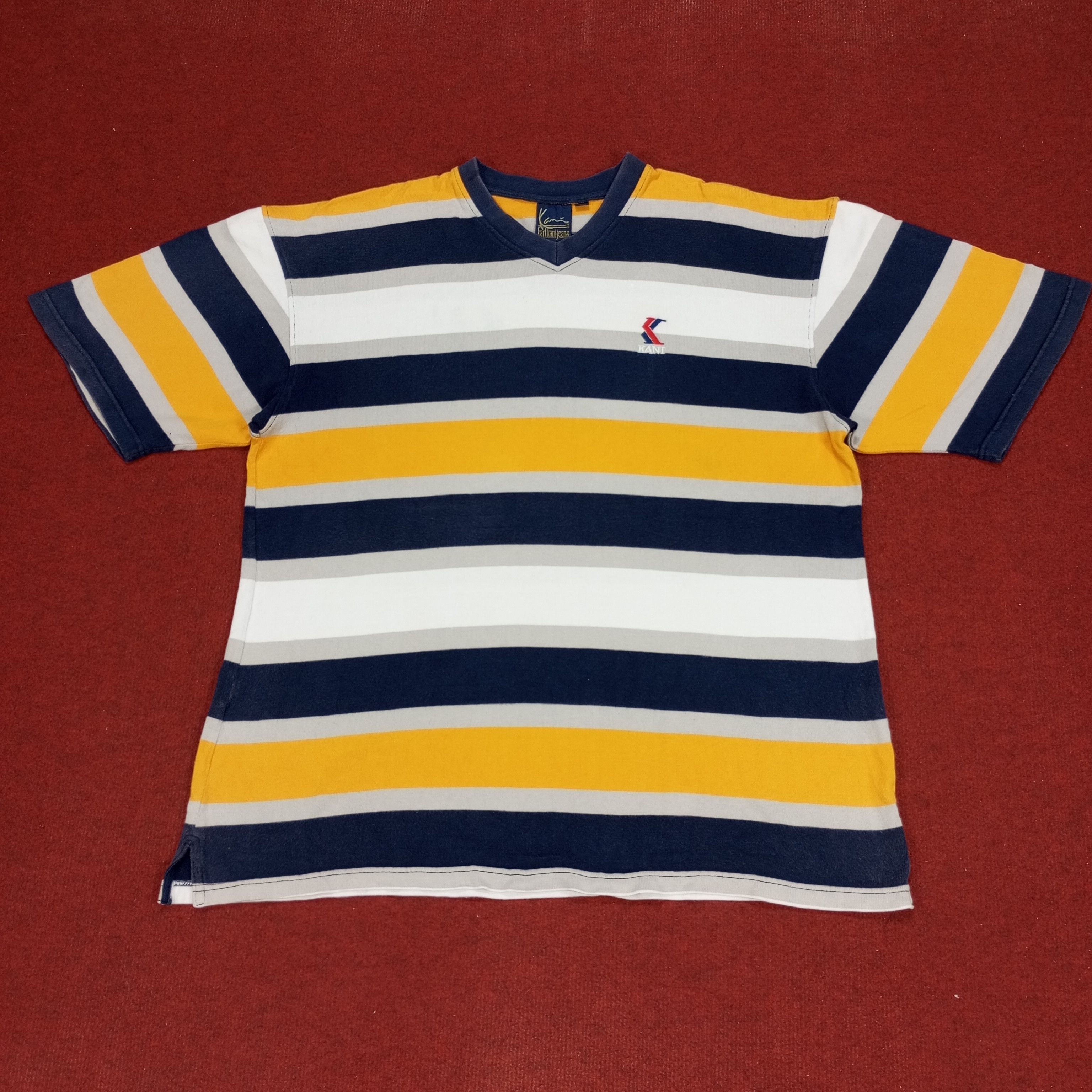 Karl Kani × Vintage Karl Kani Jeans Stripes Design Tshirt Size US XL / EU 56 / 4 - 1 Thumbnail