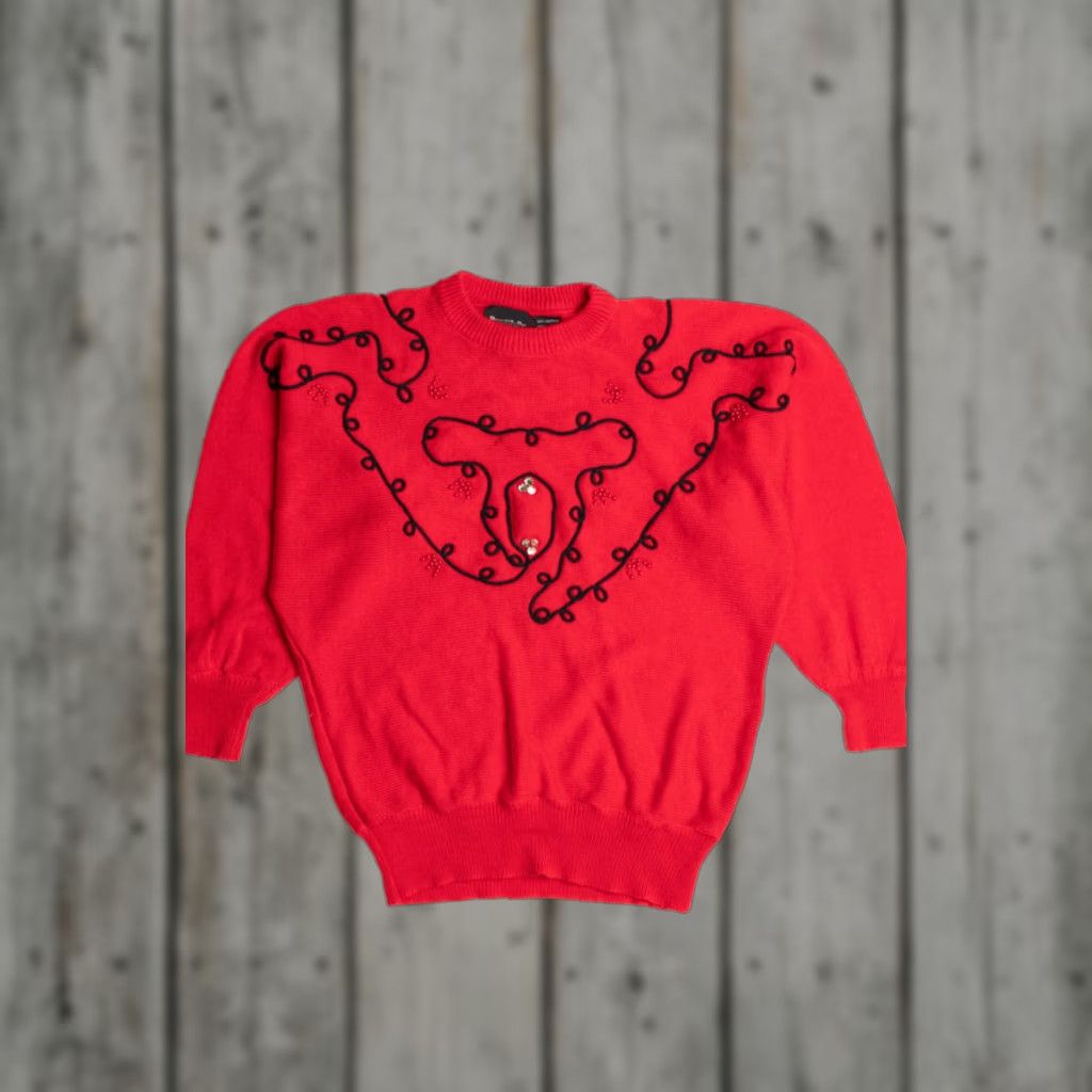 Vintage VINTAGE Beautifully Mine Red Sweater Large 80s Beaded Embellished Acrylic Mens Womens Girls Boys Size L / US 10 / IT 46 - 1 Thumbnail