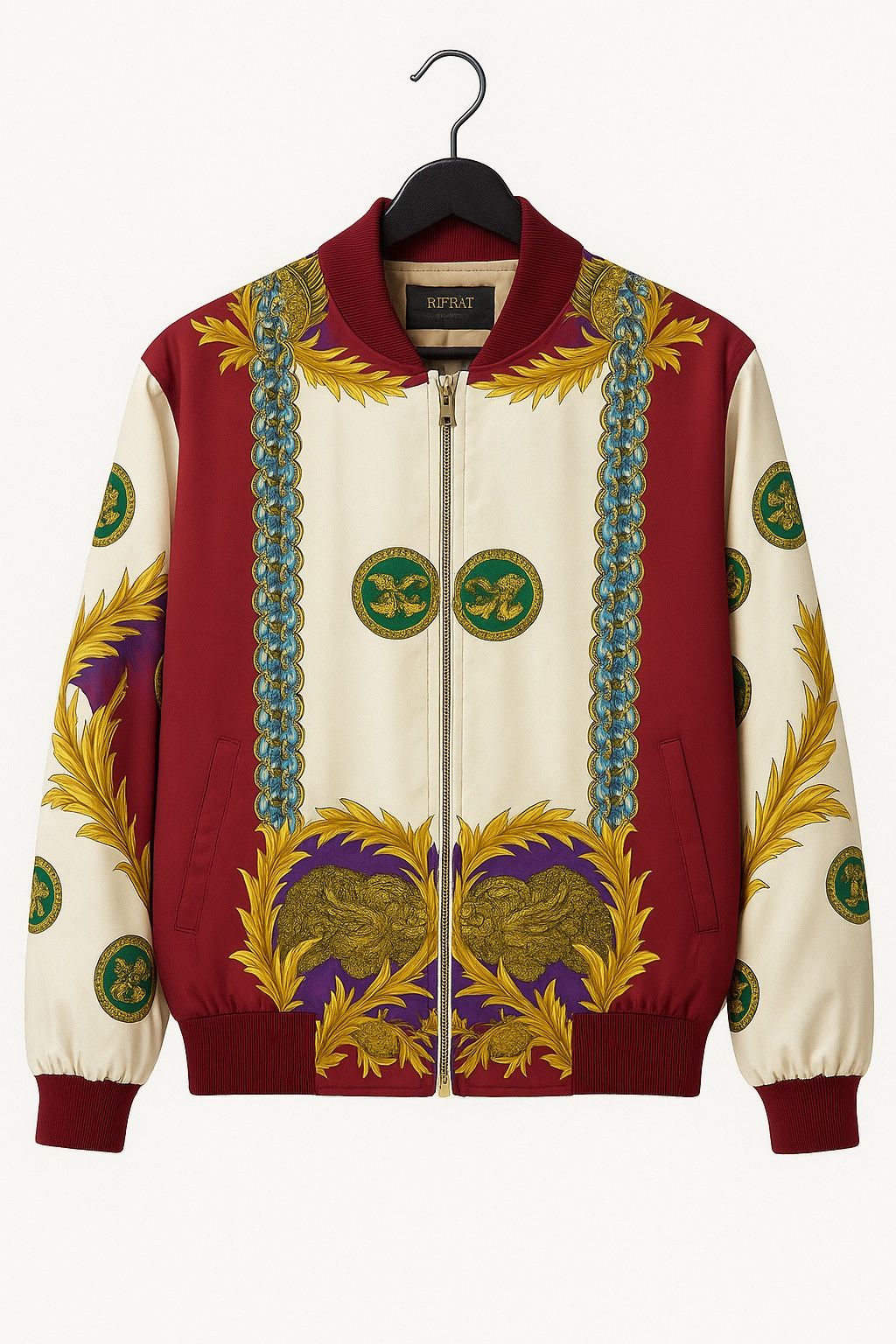 Japanese Brand Vintage RIFRAT Authentic Baroque Knight Print Bomber Jacket Size US L / EU 52-54 / 3 - 1 Thumbnail