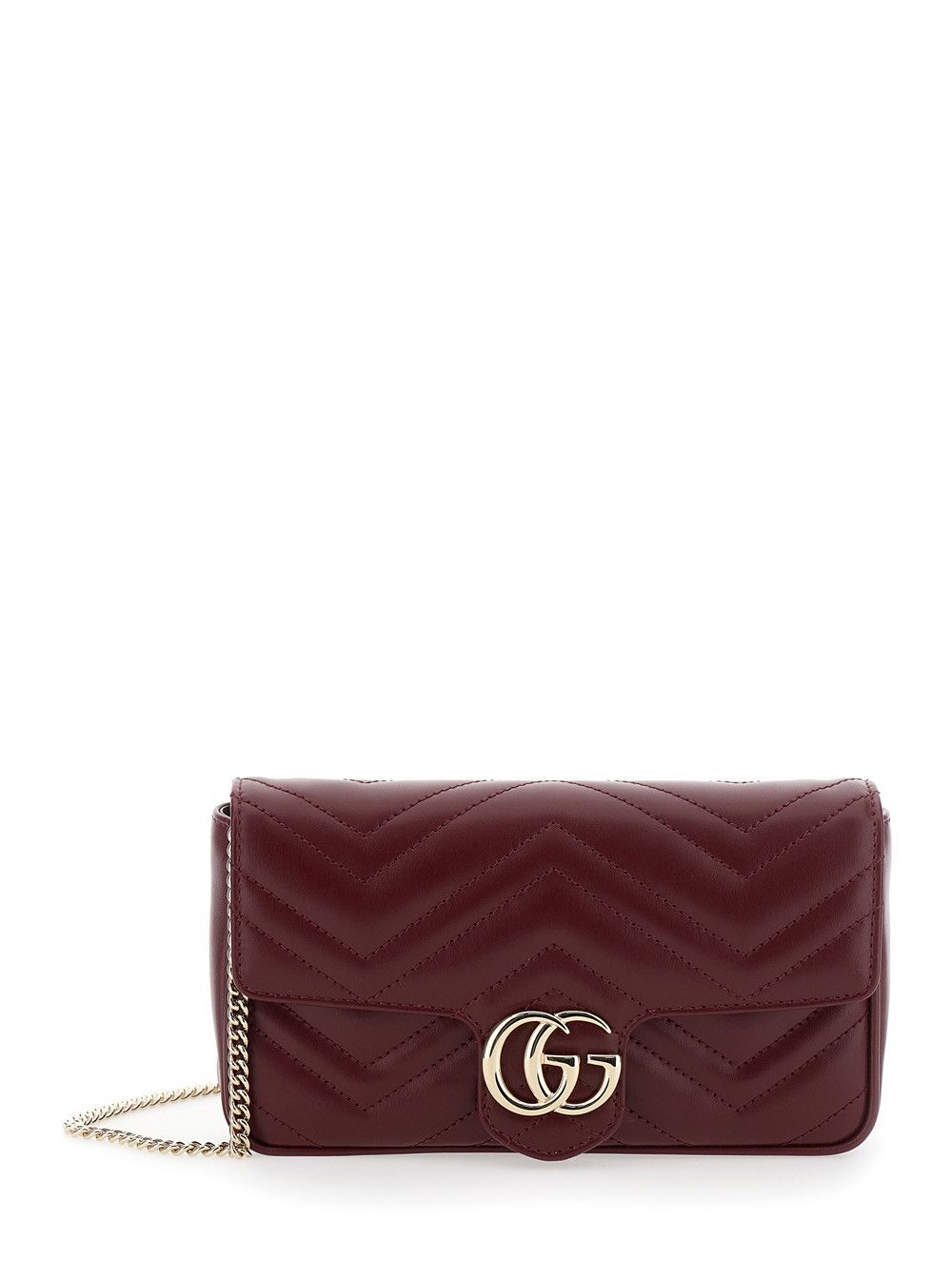 Gucci 'GG Marmont 2.0' Bordeaux Mini Crossbody Bag with Double G in Chevron Leather Woman Size ONE SIZE - 1 Thumbnail
