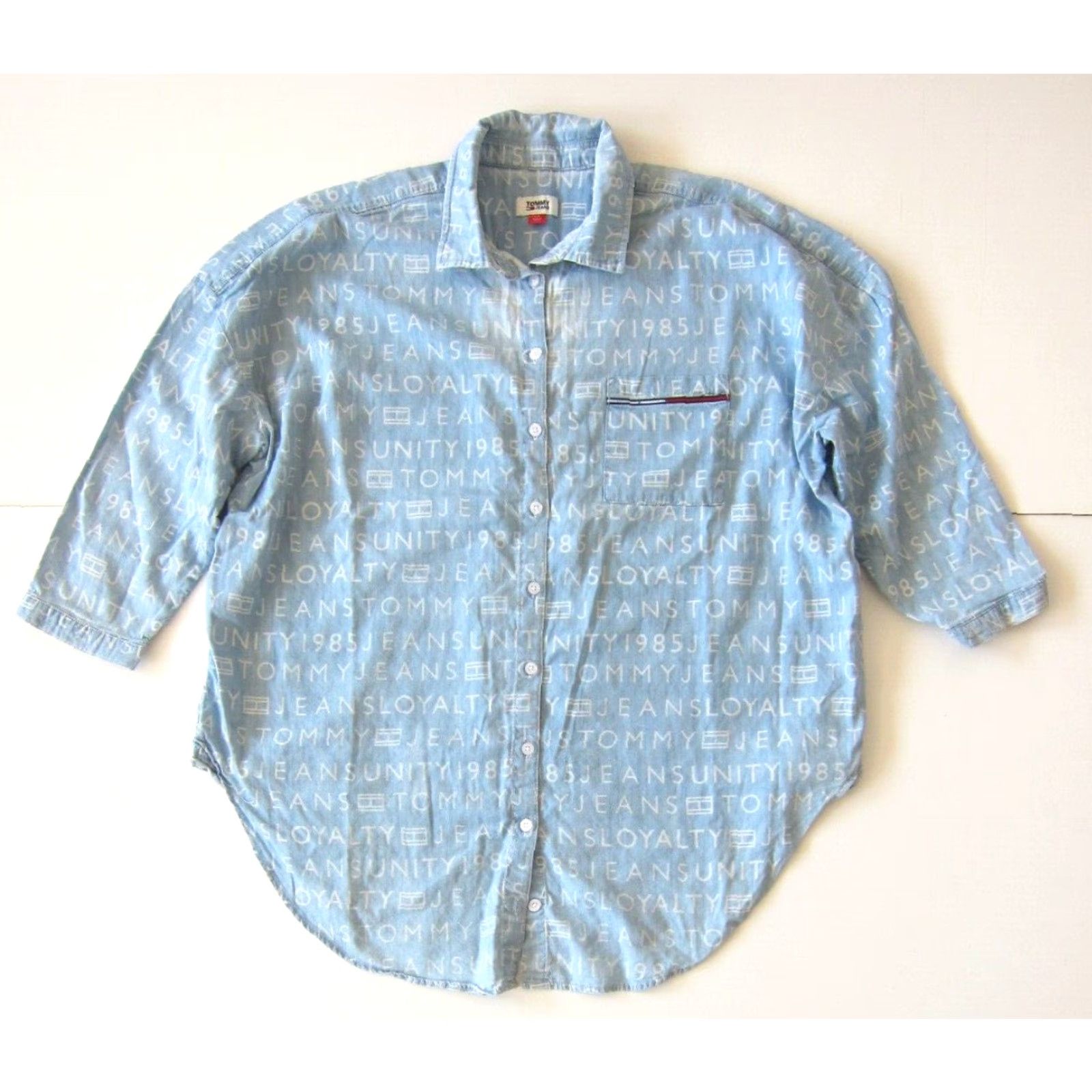 Tommy Hilfiger Vtg Tommy Hilfiger Jeans Distressed Cotton Button Down 3/4 Sleeve Shirt S-L Size S / US 4 / IT 40 - 2 Thumbnail