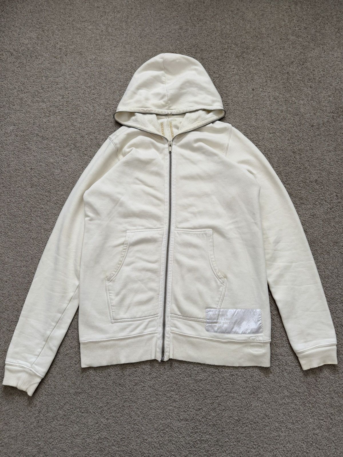 Pre-owned Olmar Mirta X Rick Owens Ss08 Rick Owens Drkshdw "creatch" White Patch Gimp Hoodie (size Large)