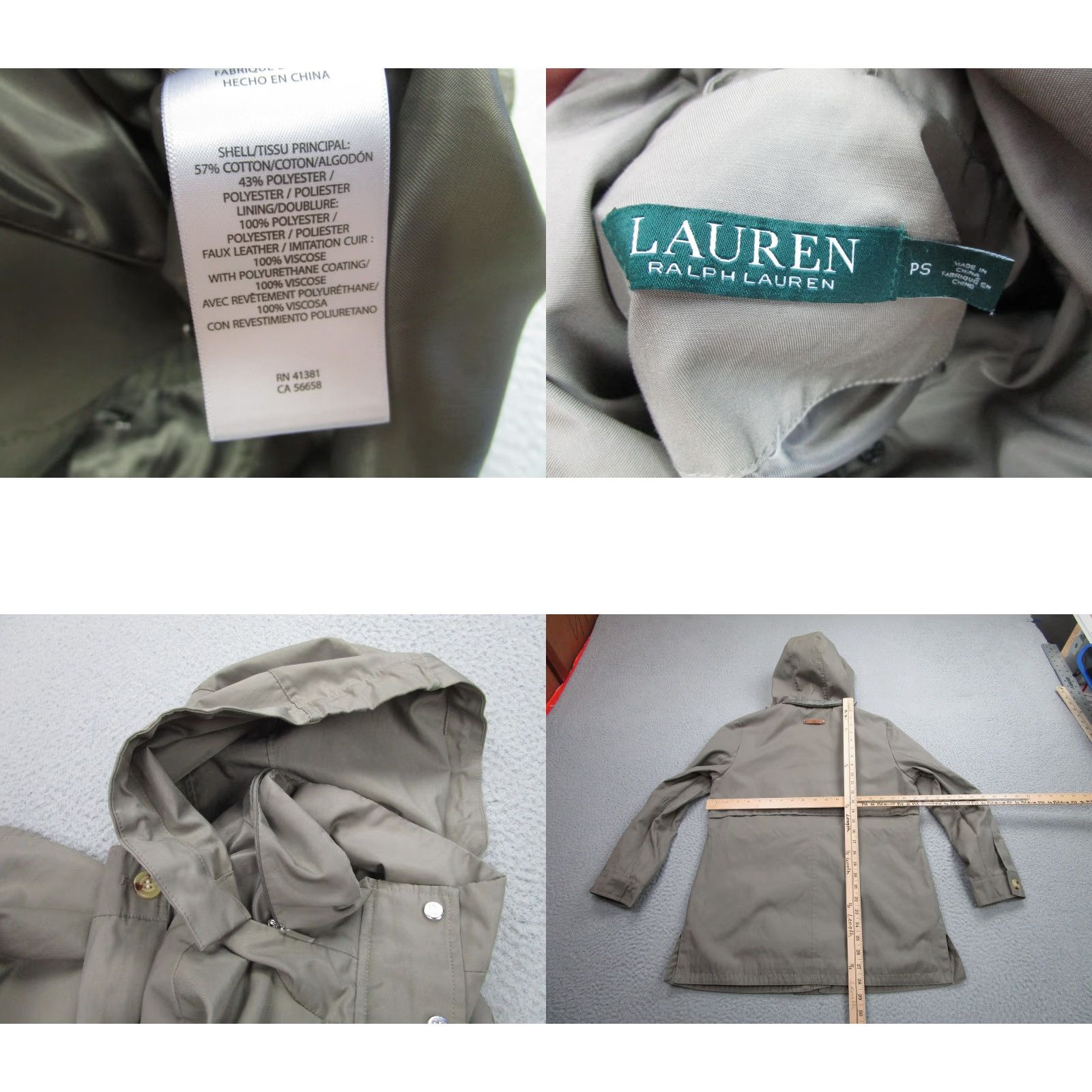 Ralph Lauren Lauren Ralph Lauren Coat Womens Petite Small Olive Hooded Anorak Parka Lined Full Zip Pockets Size S / US 4 / IT 40 - 8 Thumbnail