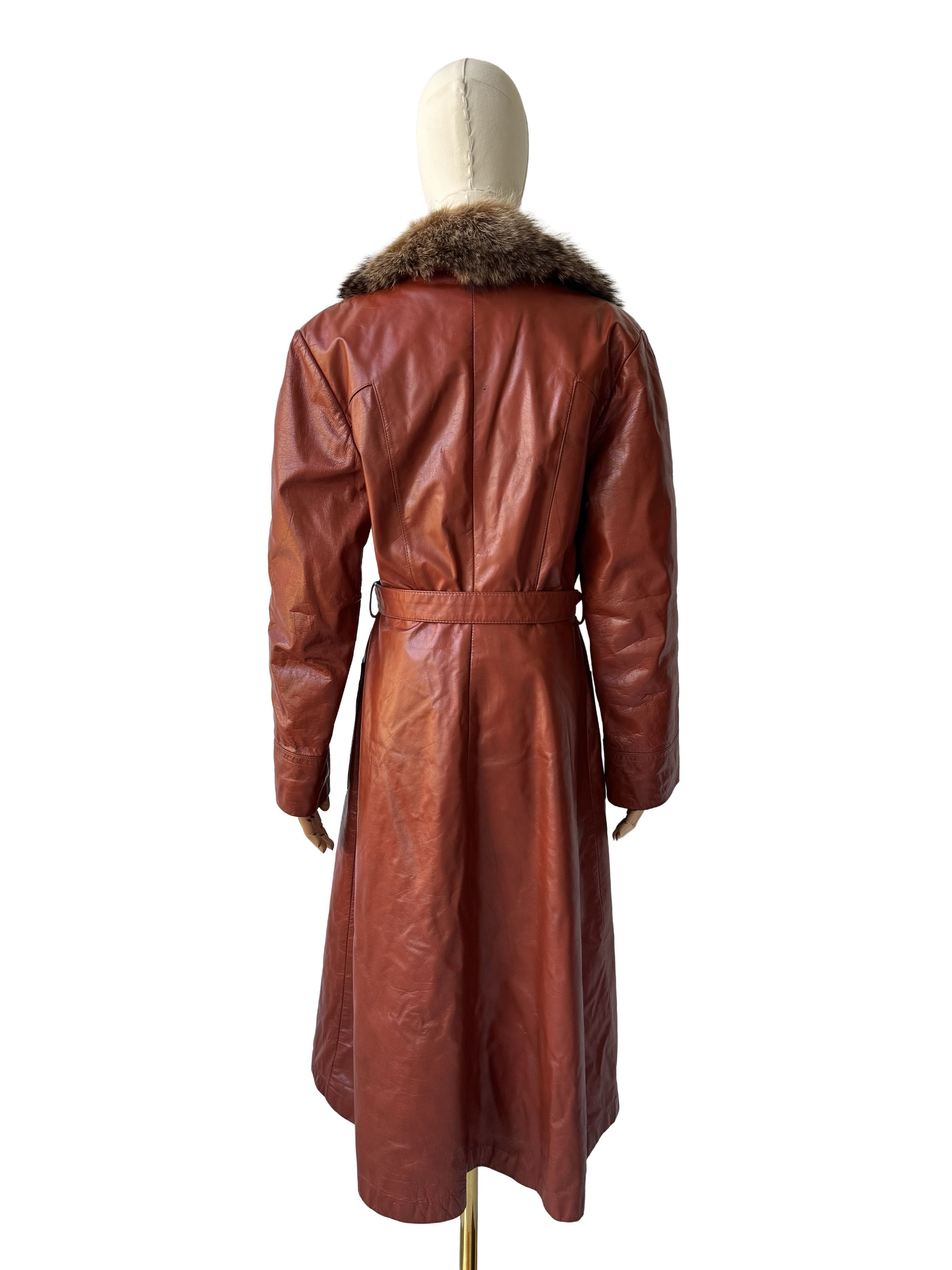 Vintage Vintage Real Leather Coat Real Fur Collar Belted Long Size L / US 10 / IT 46 - 4 Thumbnail