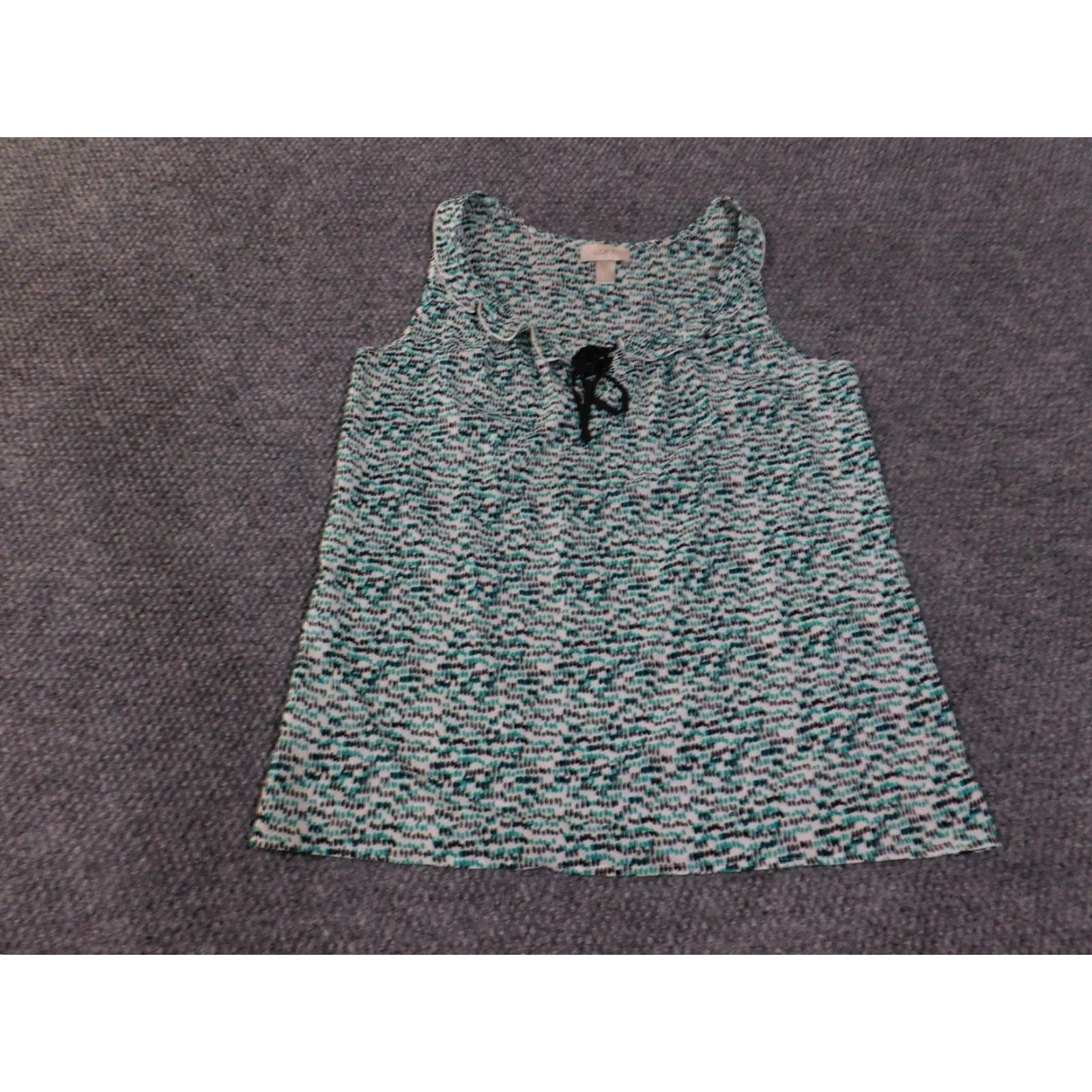 Loft LOFT Shirt Womens Small Teal Black Sleeveless Tie Neck Ruffle Blouse Size S / US 4 / IT 40 - 2 Thumbnail