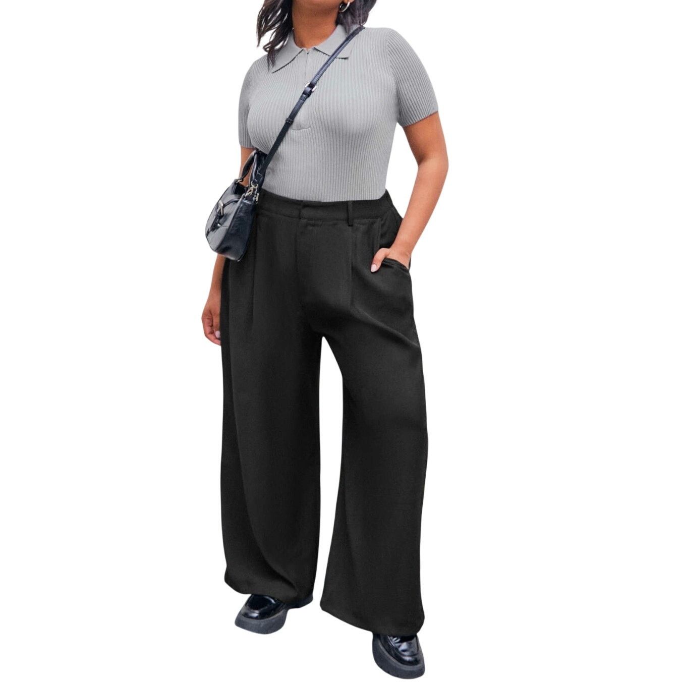 Cider MID WAIST PLEATED POCKET WIDE LEG PANTS CURVE & PLUS Large Size 33" - 5 Thumbnail