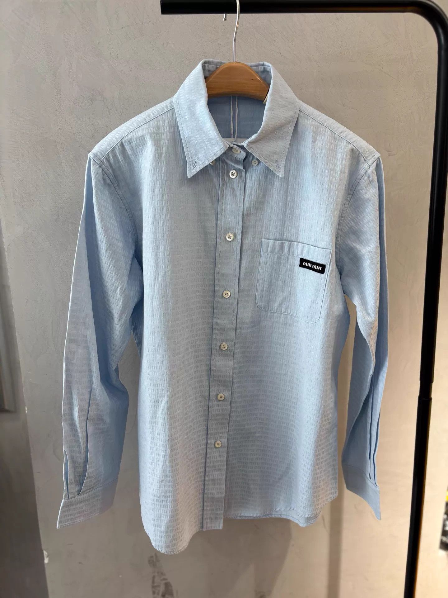 Miu Miu Miu Miu 23 Sky Blue All Over Logo Shirt Size XS / US 0-2 / IT 36-38 - 1 Thumbnail
