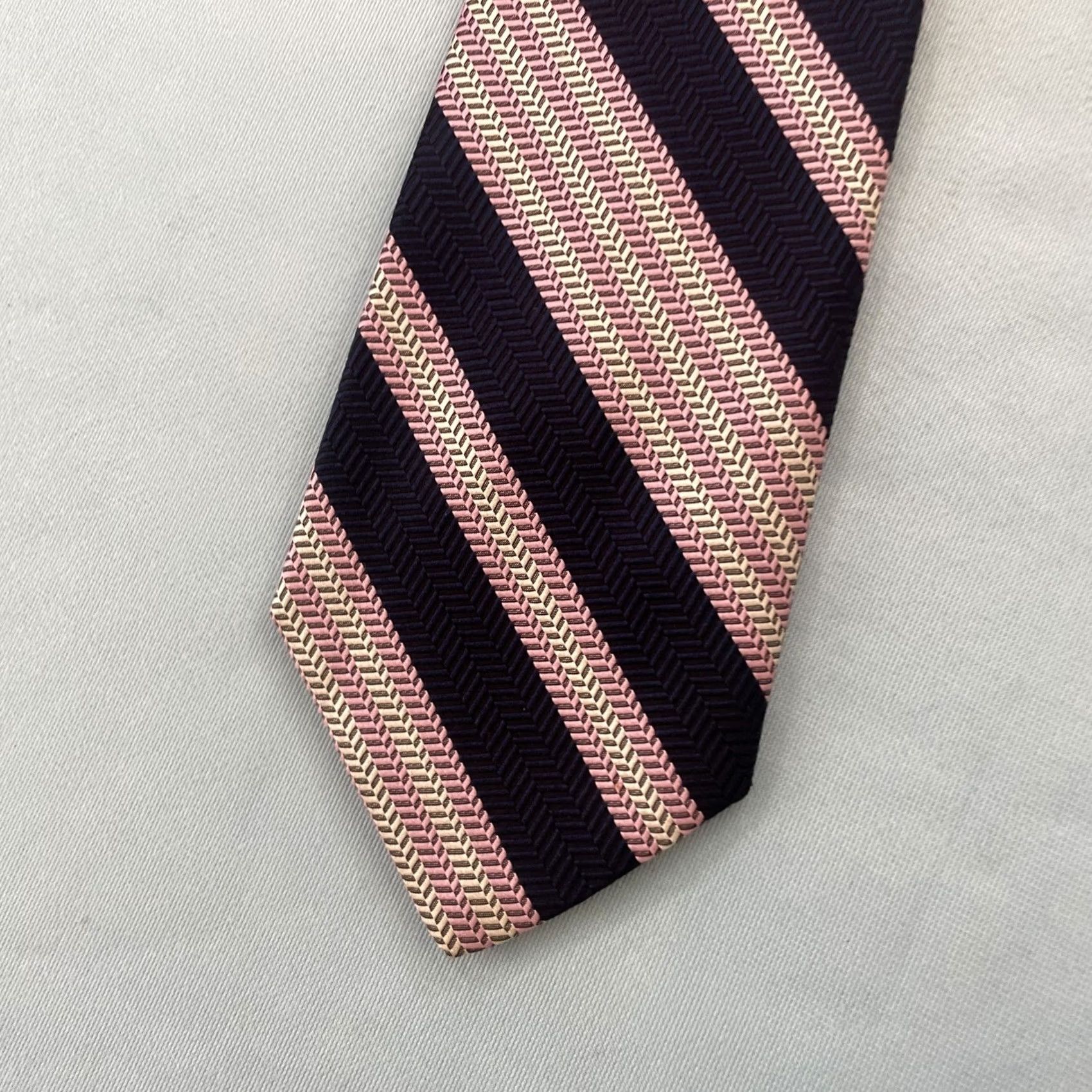 Pinko VINTAGE NeckTie Pink Blue Repp Stripe Polyester Thick Woven Retro Disco 70s Wide 4x56 Mens Size ONE SIZE - 3 Thumbnail