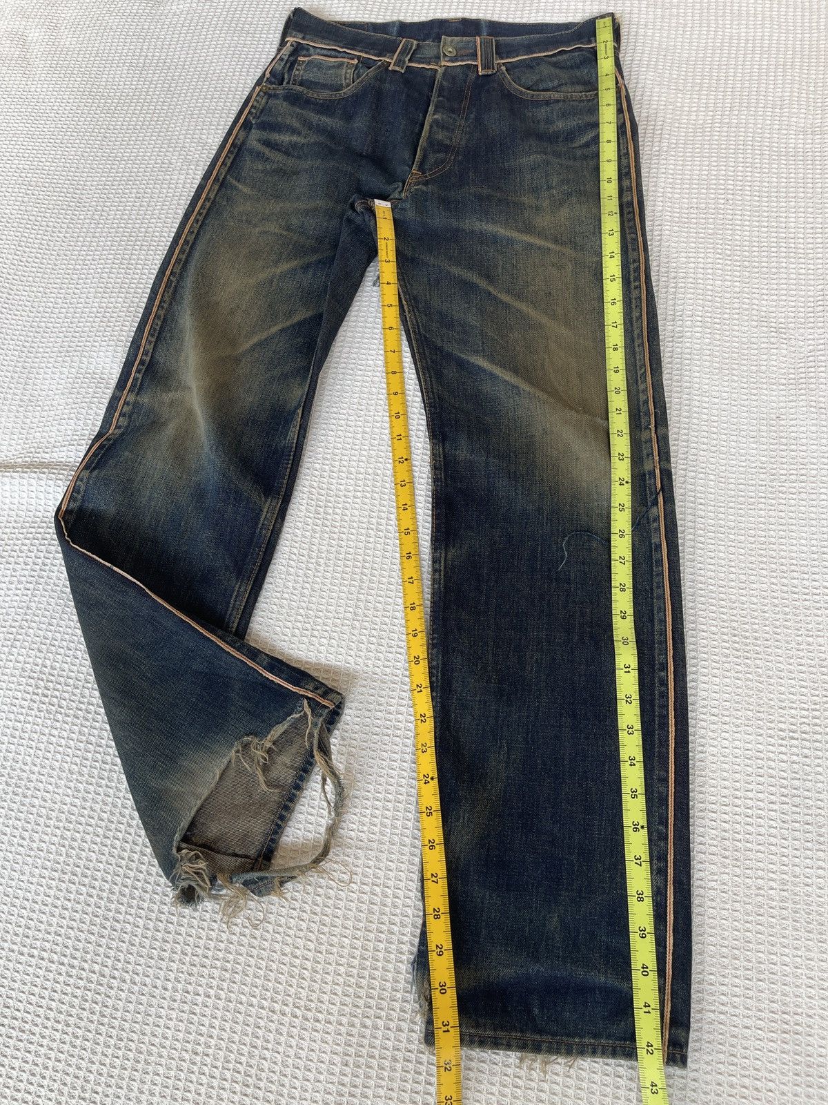 Nepenthes VINTAGE90s🔥HOGGS NEPENTHES NEEDLES🔥Thrashed Selvedge Jeans Size US 32 / EU 48 - 10 Thumbnail