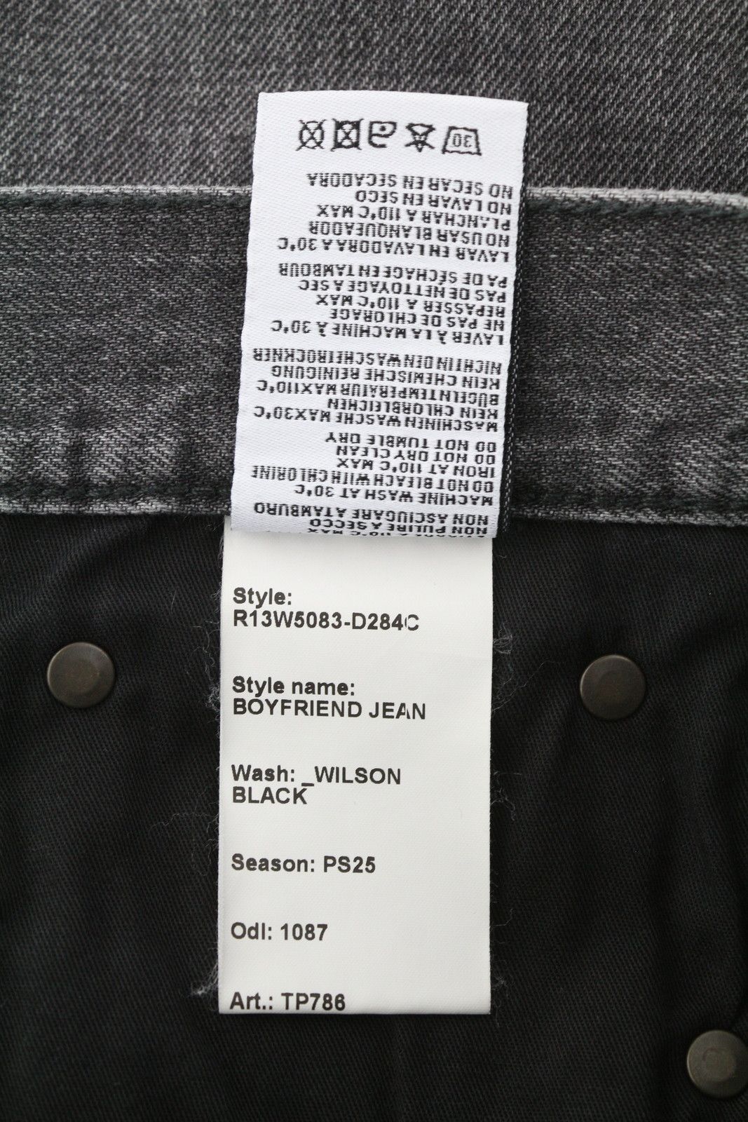 R13 BOYFRIEND 27 Wilson Black Whiskers Faded Ankle PS25 86678 Size 27" / US 4 / IT 40 - 8 Thumbnail