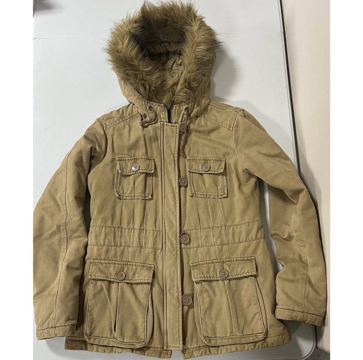 American Eagle Outfitters Brown Beige Fur Cargo Winter Jacket Coat Outerwear Size S ✨ Size S / US 4 / IT 40 - 5 Thumbnail