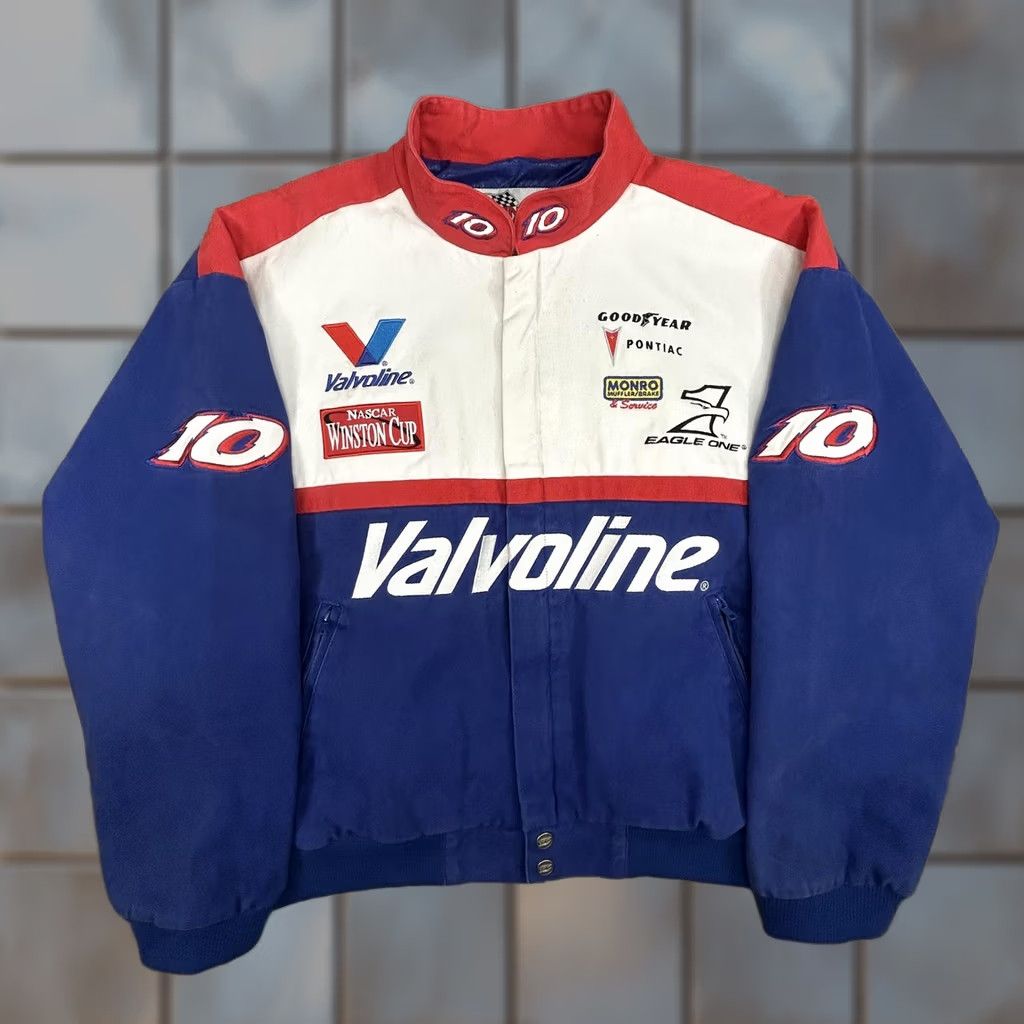 NASCAR VINTAGE Nascar Jacket Mens XL Blue Racing Valvoline Winston Goodyear 10 NASCAR 90s Vintage Mens Blue Jacket Size US XL / EU 56 / 4 - 1 Thumbnail
