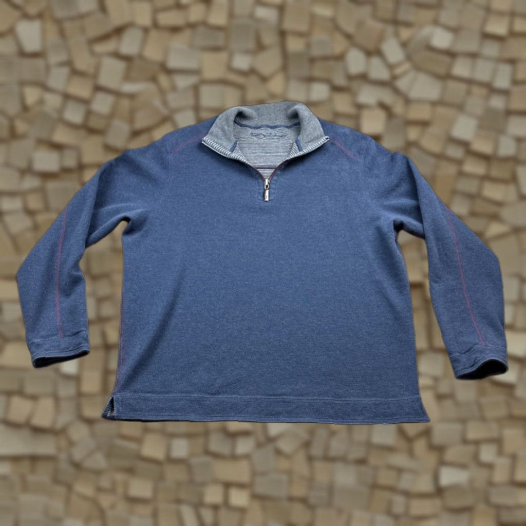 Tommy Bahama Tommy Bahama Sweater Men's Pullover Lightweight Reversible Striped Blue Gray LARGE Size US L / EU 52-54 / 3 - 1 Thumbnail