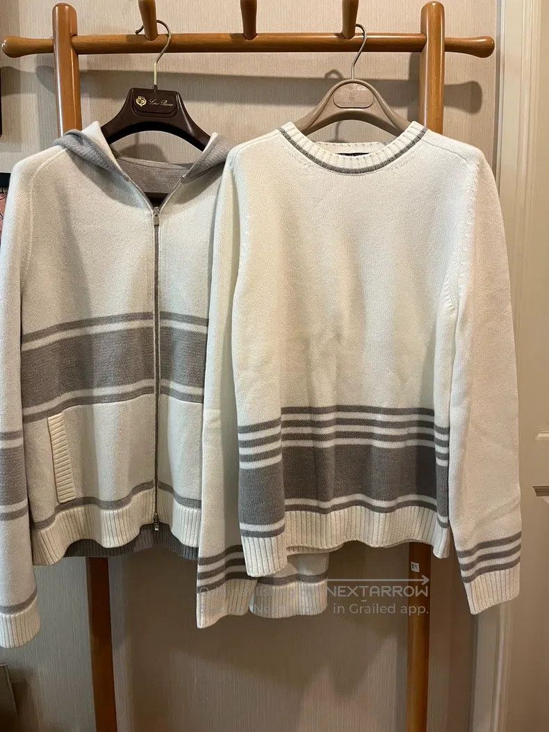 Loro Piana Loro Piana White Striped Cashmere Sweater Size M / US 6-8 / IT 42-44 - 1 Thumbnail
