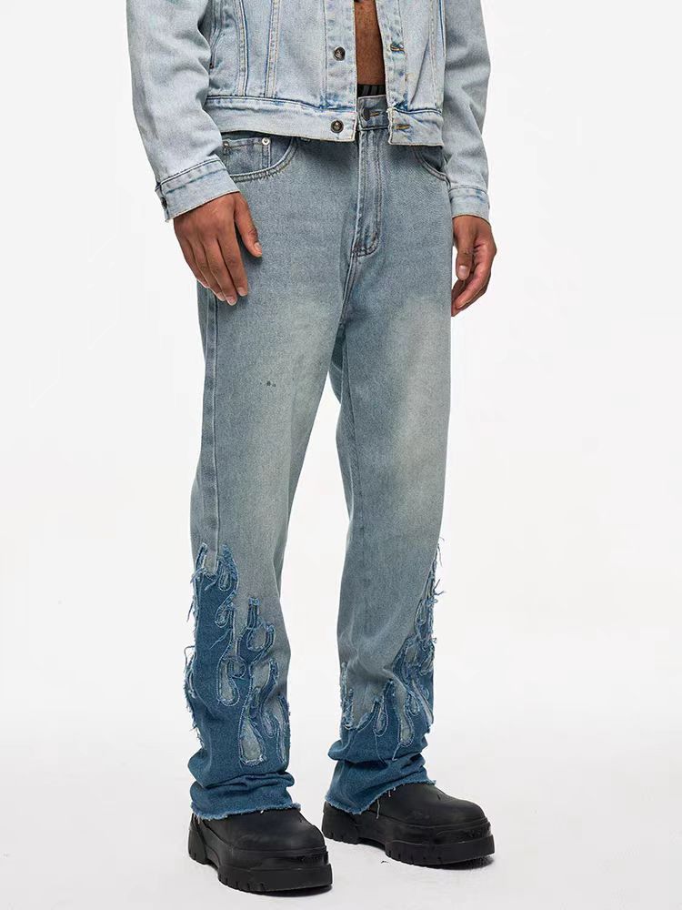 Japanese Brand × Jean High Street Vintage Leg Flame Embroidery Micro Flare Jeans Size US 32 / EU 48 - 3 Thumbnail