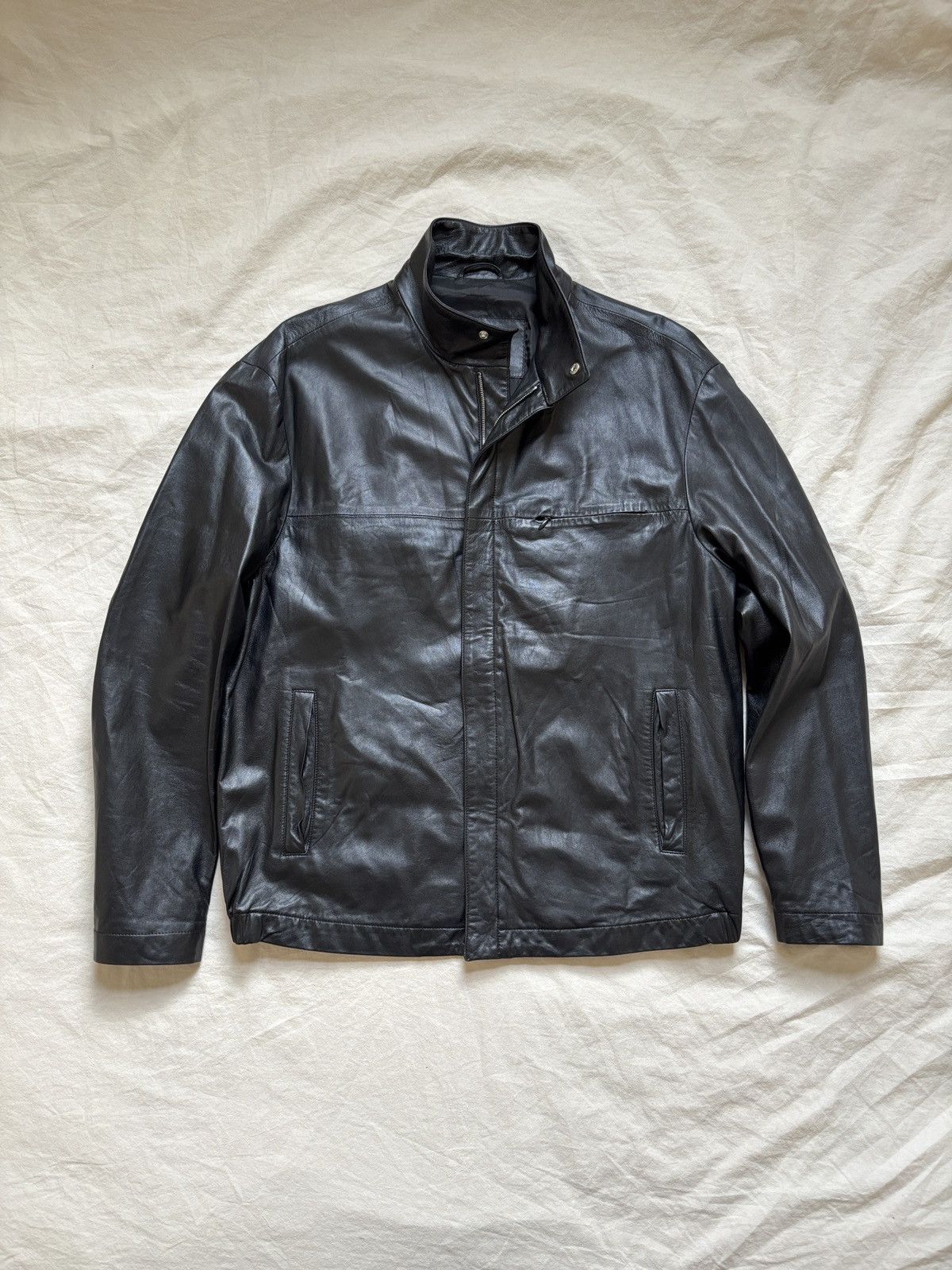 Canali Canali Black Leather Jacket Size IT50 Size US M / EU 48-50 / 2 - 1 Thumbnail