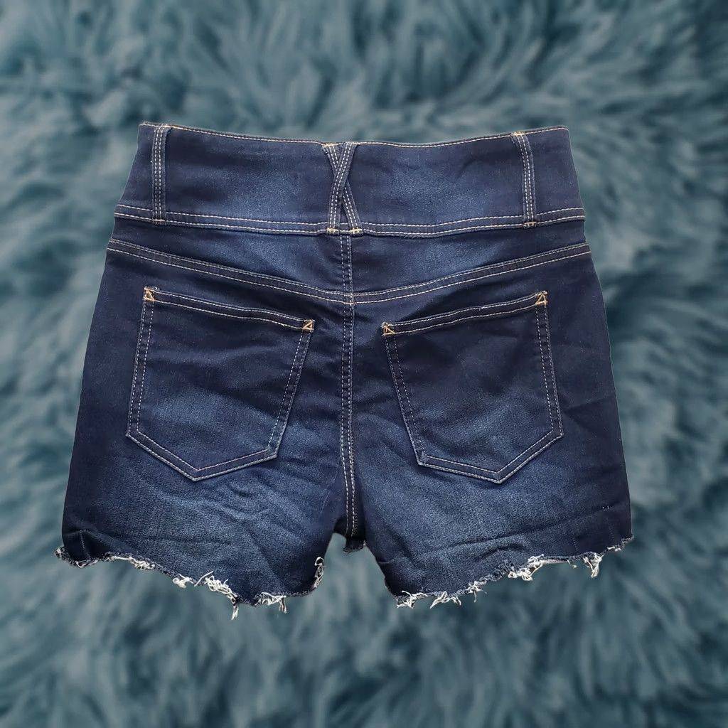 Vintage Wallflower Jeans Wallflower Jean Shorts Womens Size 5 Blue Denim Frayed Hem Whiskered Button Fly - Casual Beach Outfit - Juniors Size 5 Womens Size 27" / US 4 / IT 40 - 1 Thumbnail