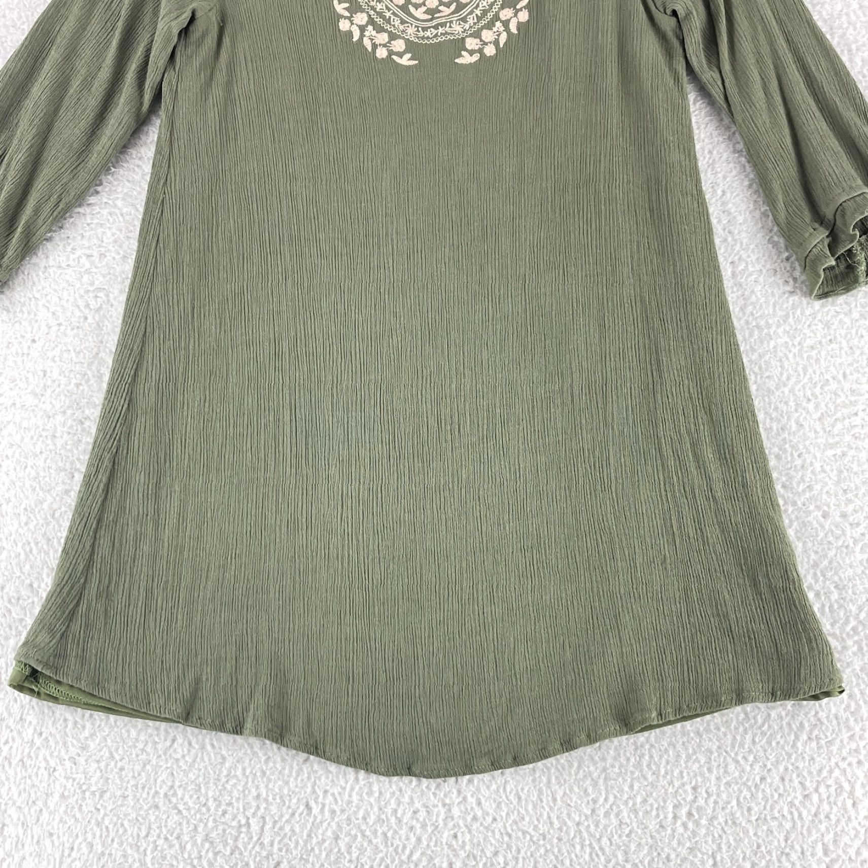 Vintage Entro Green Crepe Embroidered 3/4 Sleeve Swing Dress Womens Small Pullover Dress Shirt? Size S / US 4 / IT 40 - 5 Thumbnail