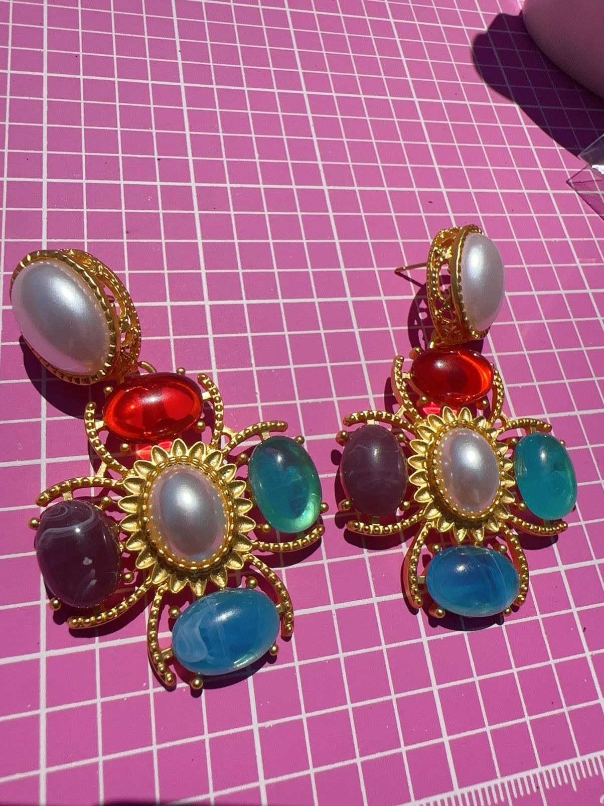 Designer Natasha gold tone colorful resin stone lightweight earring Size ONE SIZE - 6 Thumbnail