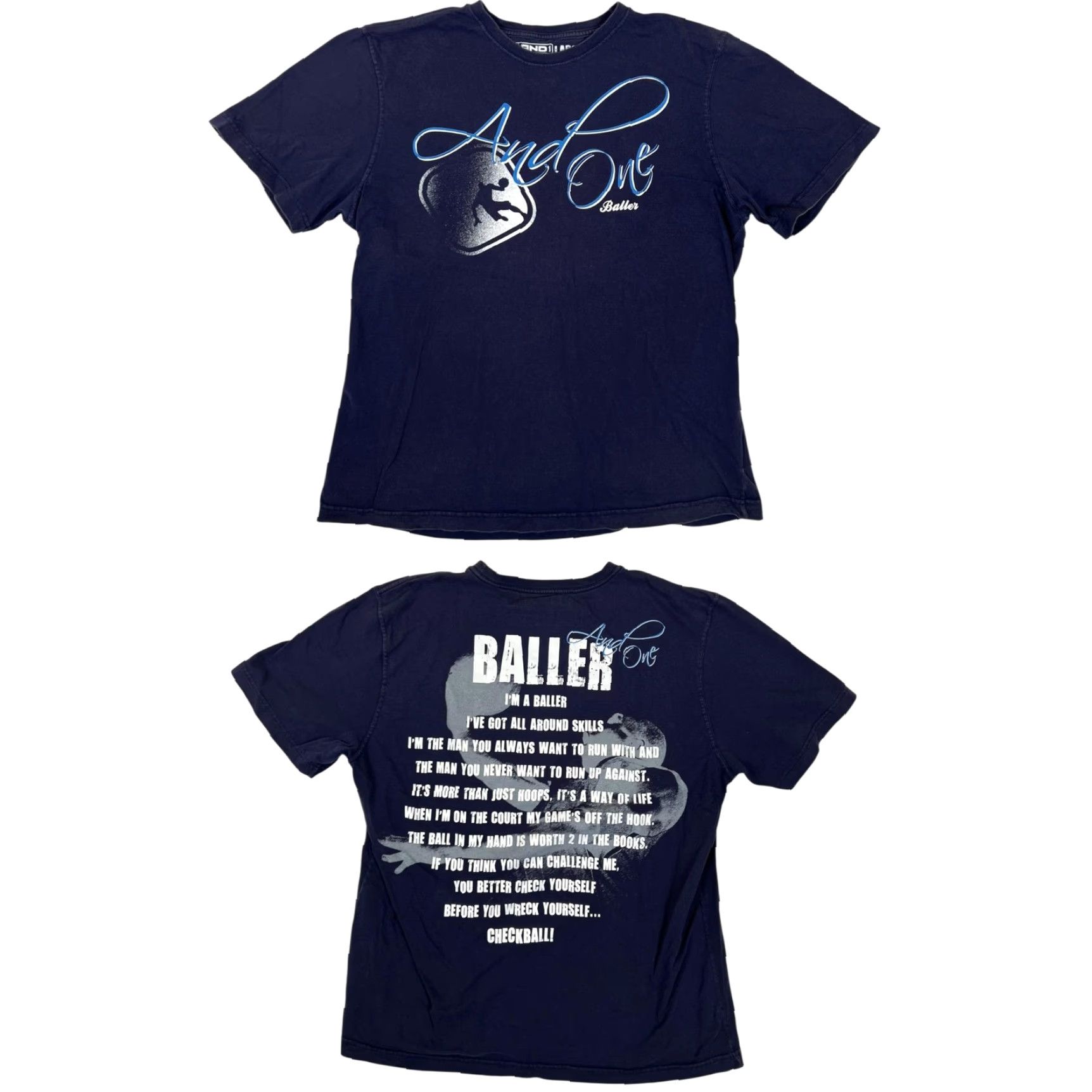 Vintage VINTAGE AND1 T-Shirt Mens Large Blue Basketball Graphic Hoops Streetwear Y2K Size US L / EU 52-54 / 3 - 2 Thumbnail